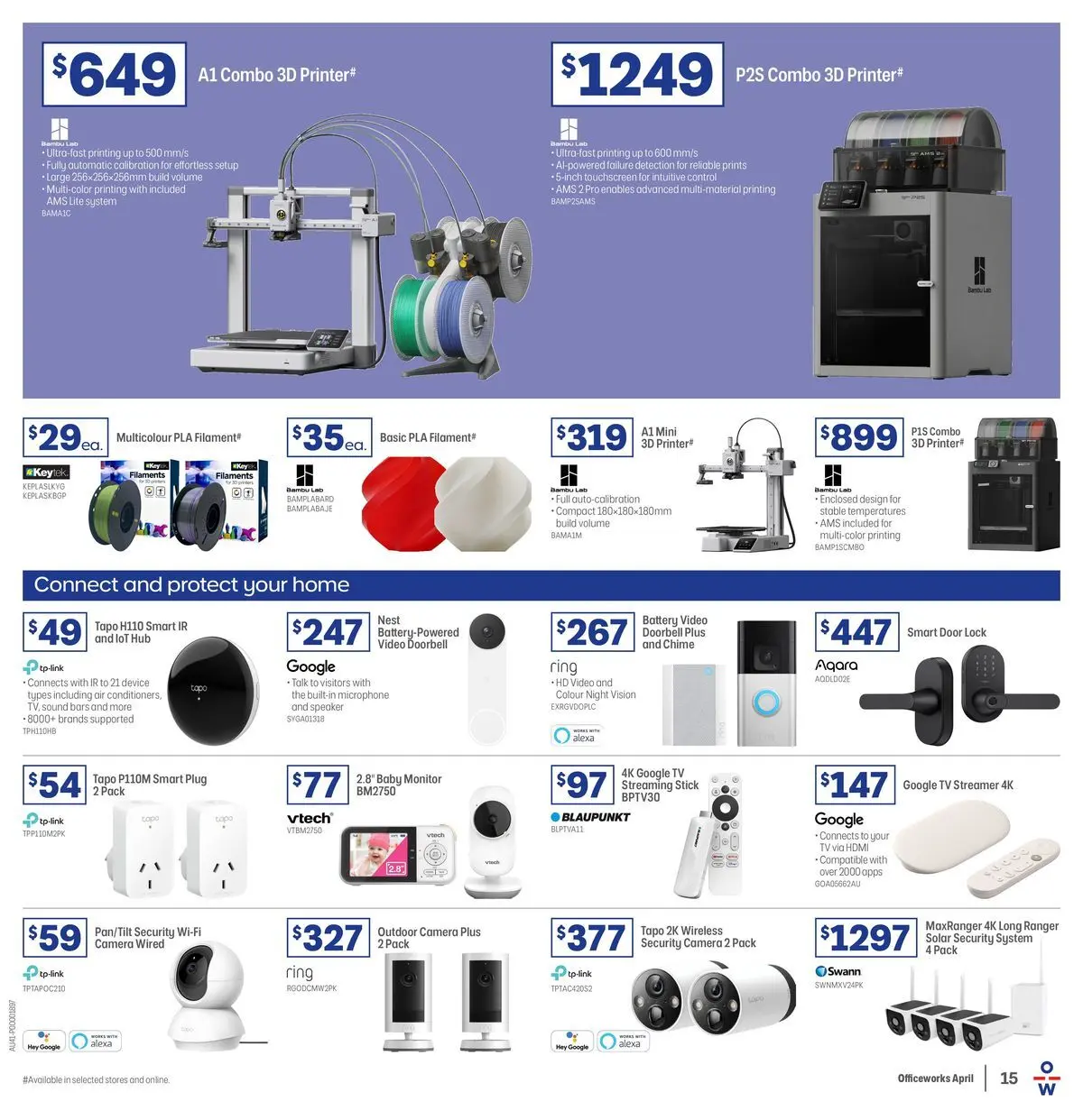 Officeworks - April Trade - 30/03/2026 > weekly / monthly specials | Page: 15 | Products: Door, Battery, Tv, Camera