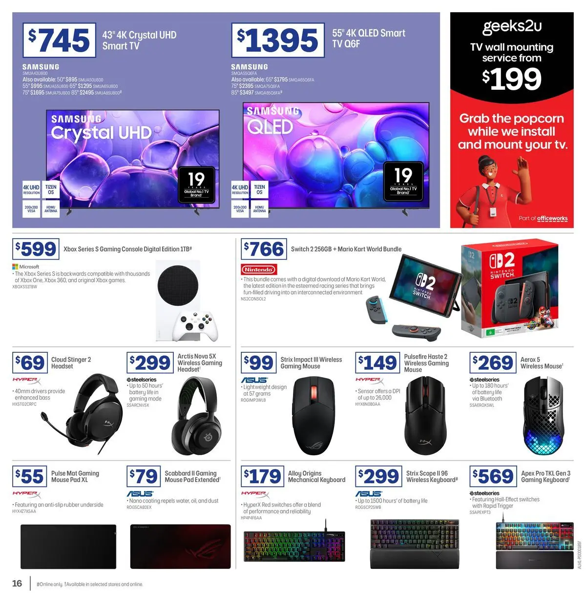 Officeworks - April Trade - 30/03/2026 > weekly / monthly specials | Page: 16 | Products: Battery, Headset, Gaming console, Nano