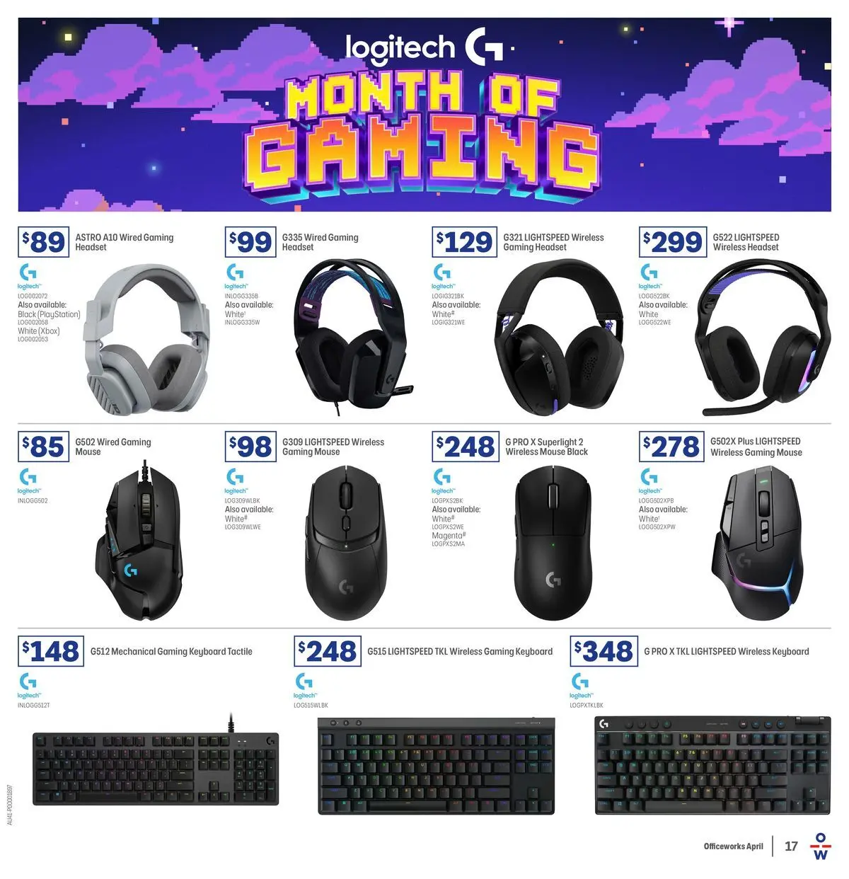 Officeworks - April Trade - 30/03/2026 > weekly / monthly specials | Page: 17 | Products: Mouse, Headset, Playstation, Xbox