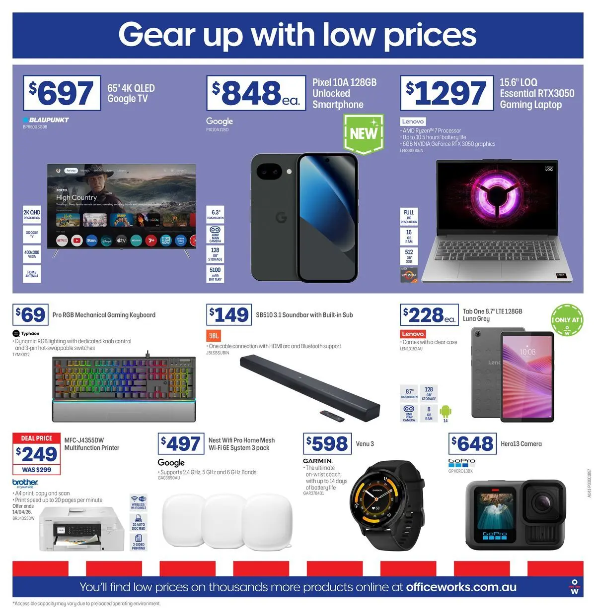 Officeworks - April Trade - 30/03/2026 > weekly / monthly specials | Page: 20 | Products: Smartphone, Keyboard, Camera, Cable
