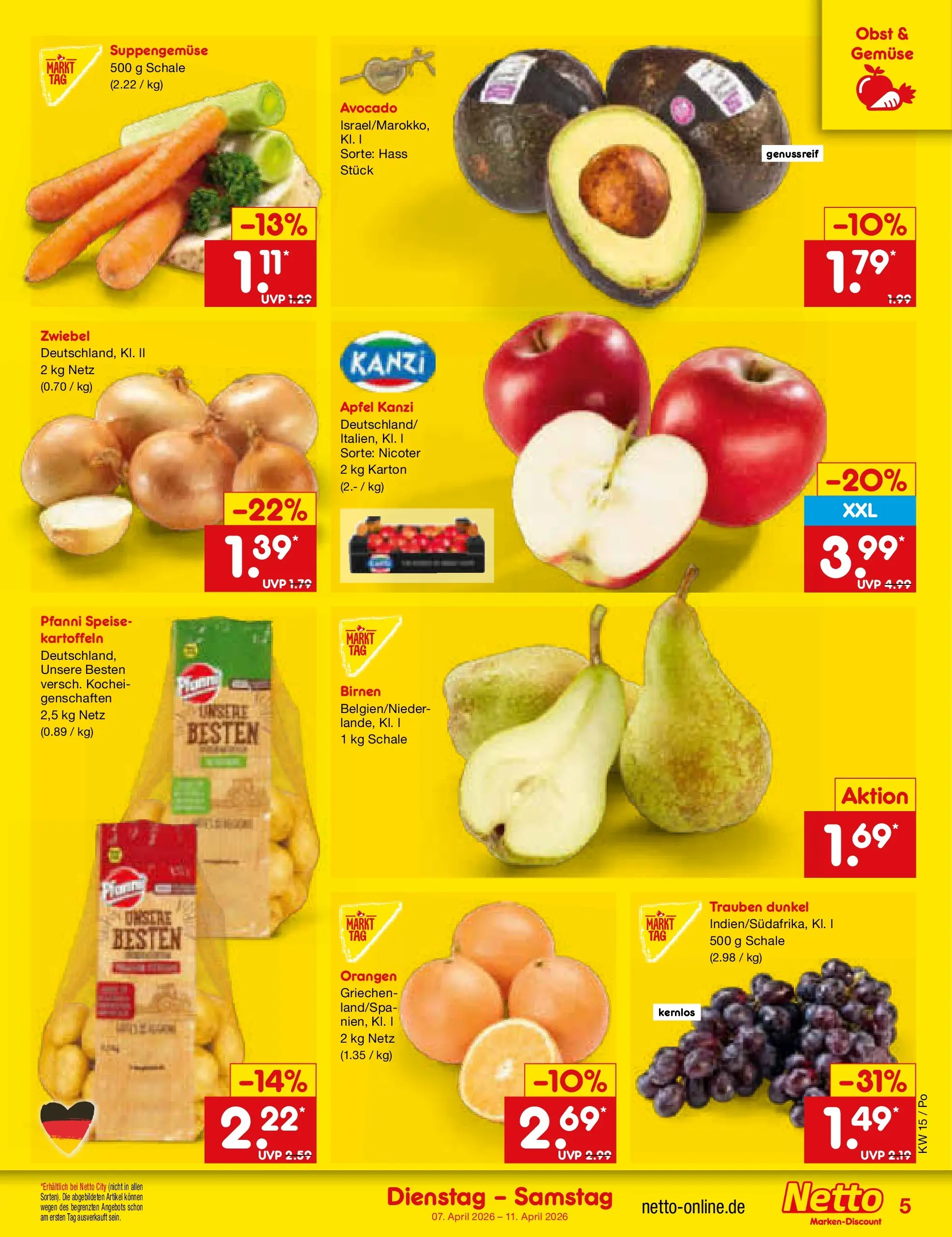 Netto Marken-Discount Prospekt Regensburg	 (ab 07.04.2026) » Angebote | Seite: 7 | Produkte: Äpfel, Orangen, Kartoffeln, Obst