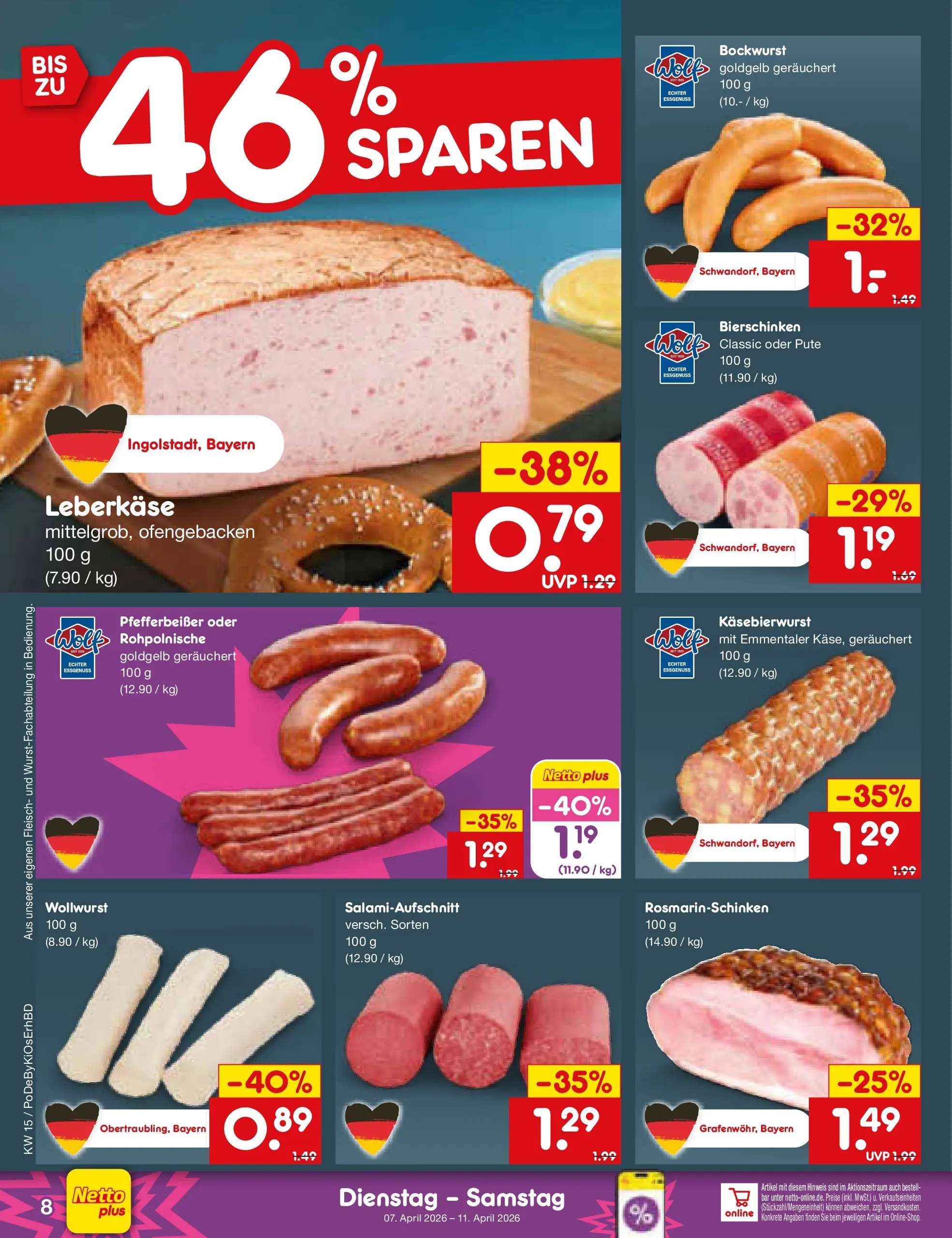 Netto Marken-Discount Prospekt Buttenwiesen	 (ab 07.04.2026) » Angebote | Seite: 10 | Produkte: Bockwurst, Pute, Fleisch, Leberkase