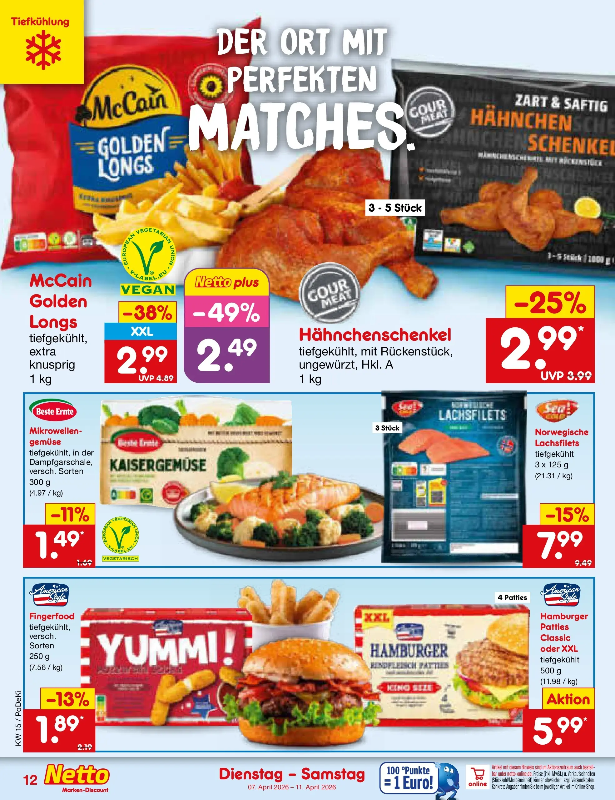 Netto Marken-Discount Prospekt Bad Friedrichshall	 (ab 07.04.2026) » Angebote | Seite: 14 | Produkte: Hahnchen, Hahnchenschenkel, McCain, Gemüse