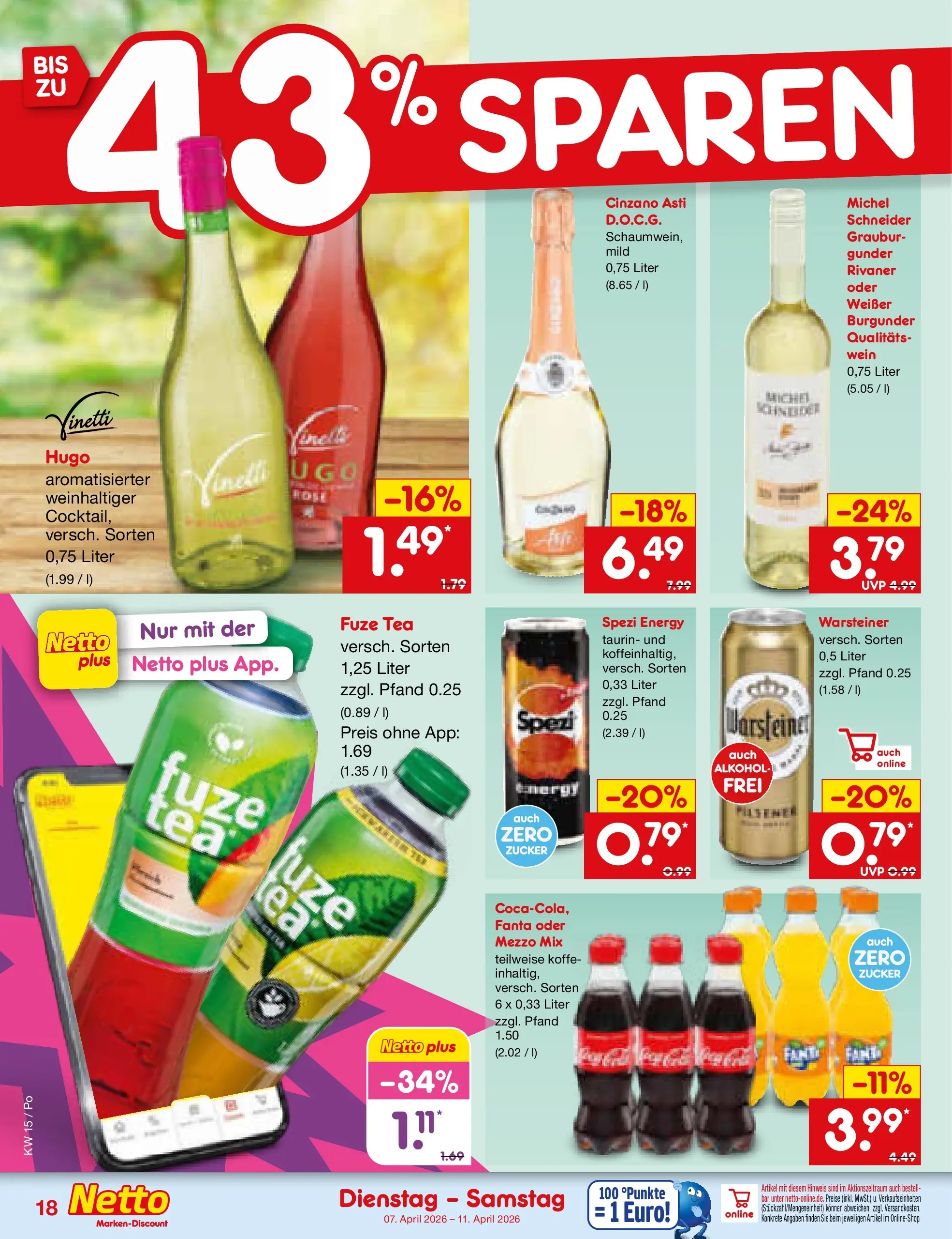 Netto Marken-Discount Prospekt Regensburg	 (ab 07.04.2026) » Angebote | Seite: 20 | Produkte: Mezzo mix, Energy, Oder mezzo mix, Wein