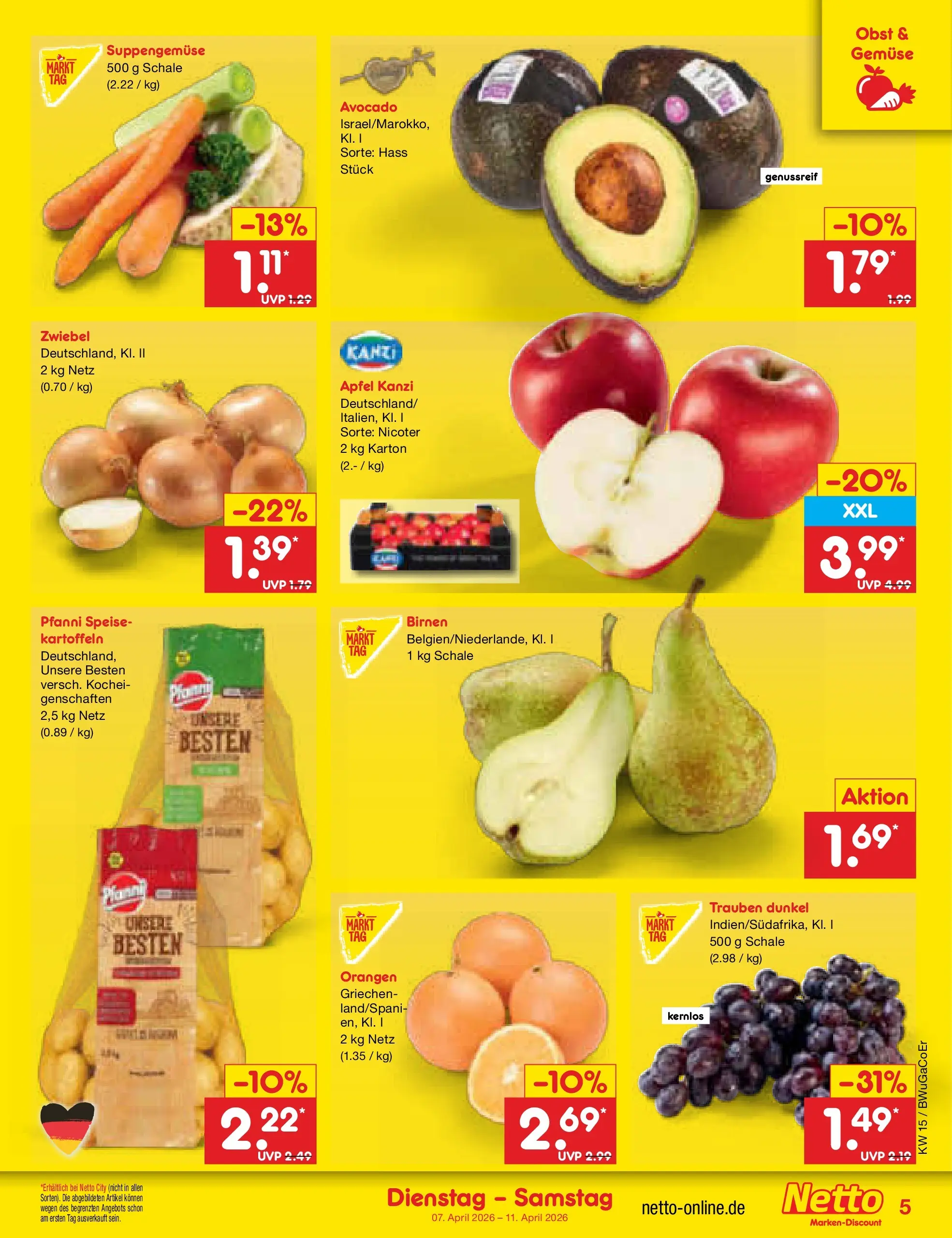 Netto Marken-Discount Prospekt Jena-Lobeda	 (ab 07.04.2026) » Angebote | Seite: 7 | Produkte: Orangen, Avocado, Kartoffeln, Gemüse