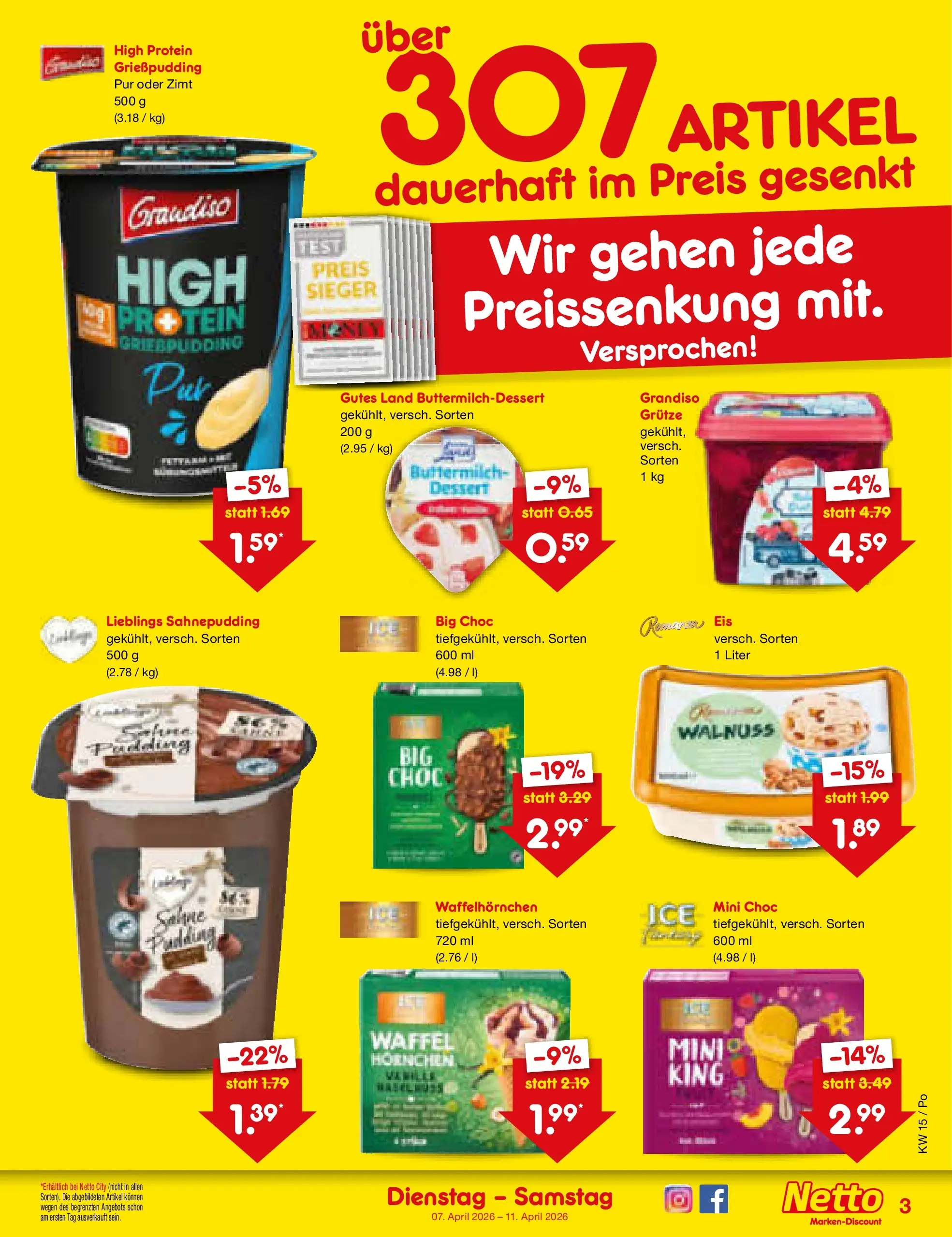 Netto Marken-Discount Prospekt Regensburg	 (ab 07.04.2026) » Angebote | Seite: 27 | Produkte: Buttermilch, Pudding, Eis