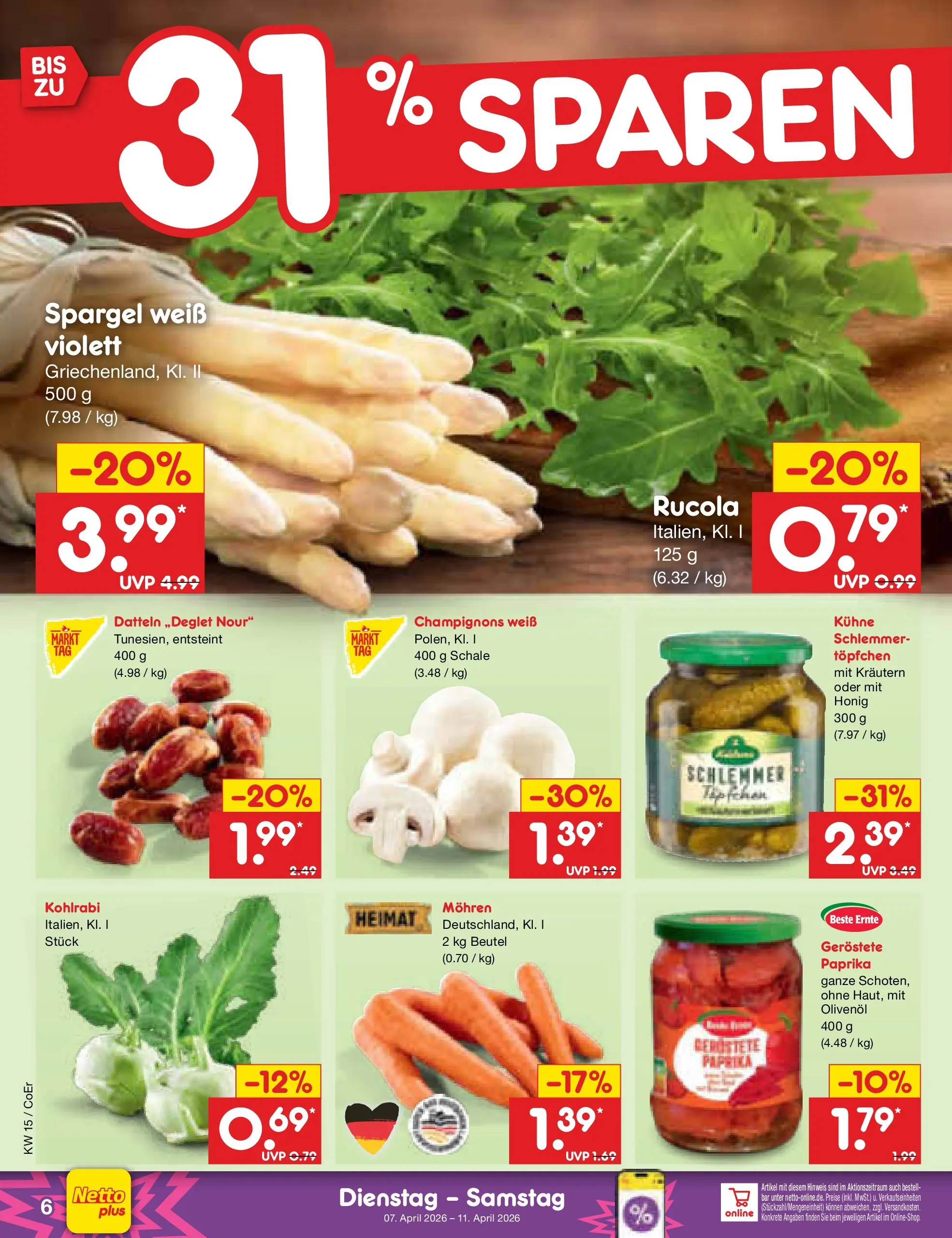 Netto Marken-Discount Prospekt Jena-Lobeda	 (ab 07.04.2026) » Angebote | Seite: 8 | Produkte: Rucola, Kohlrabi, Mohren, Champignons