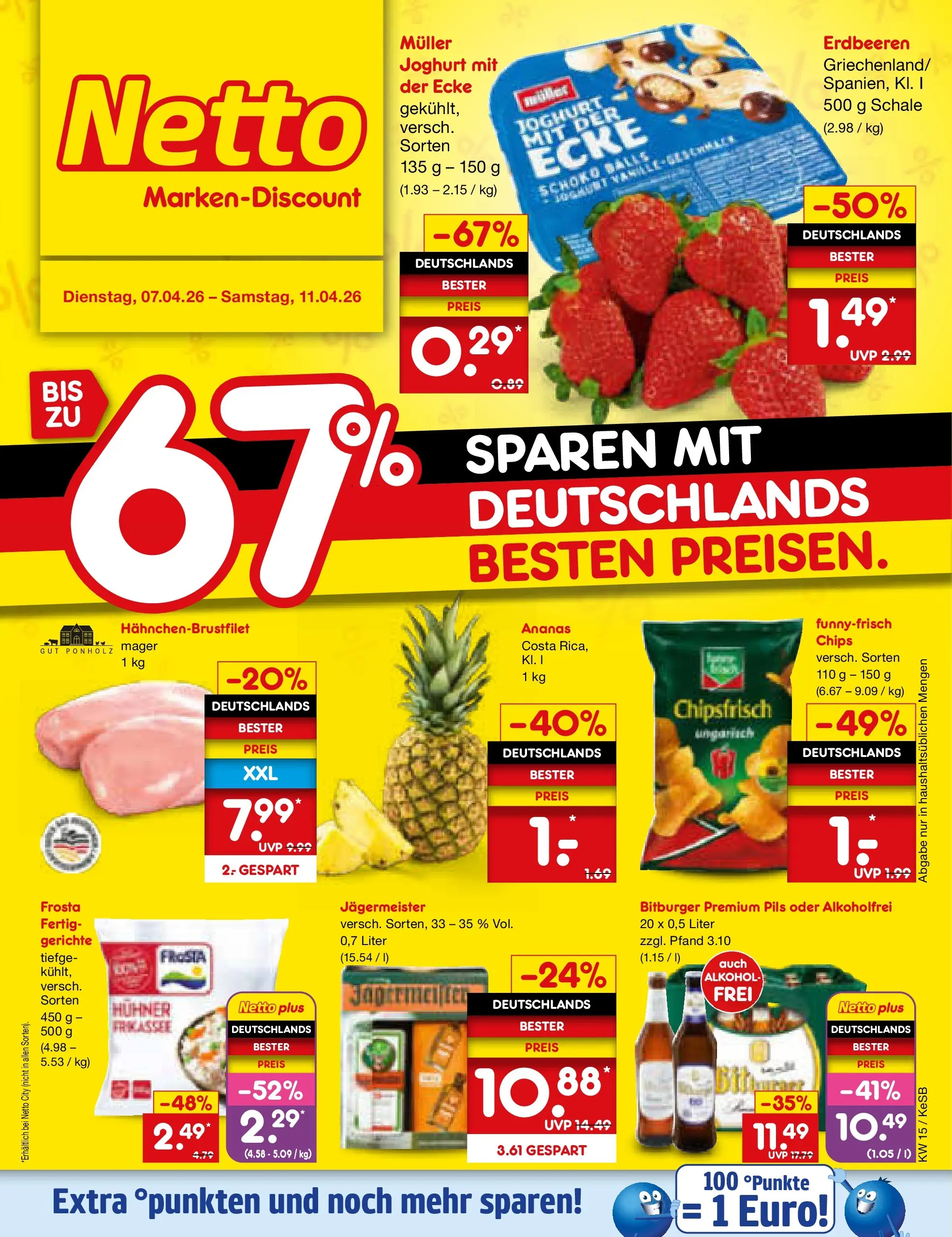 Netto Marken-Discount Prospekt Bonn	 (ab 07.04.2026) » Angebote | Seite: 1 | Produkte: Ananas, Frosta, Jägermeister, Chips