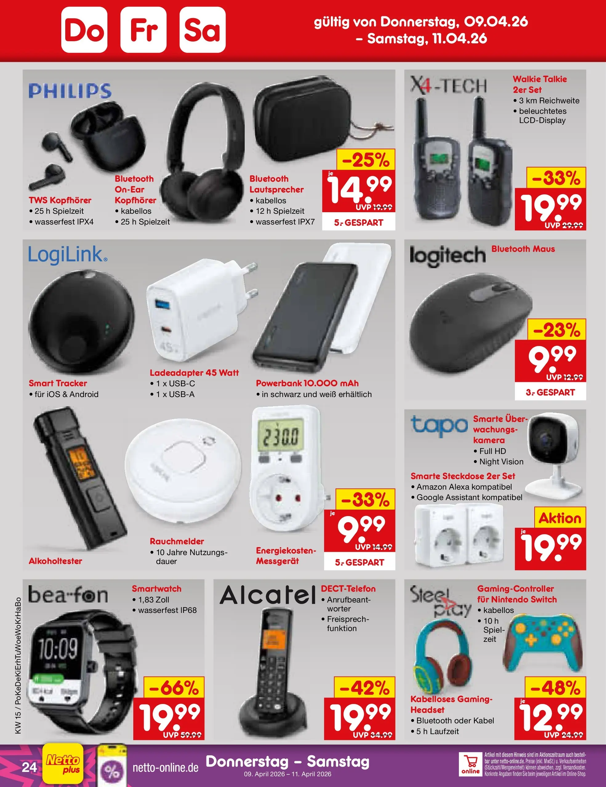 Netto Marken-Discount Prospekt Bad Friedrichshall	 (ab 07.04.2026) » Angebote | Seite: 38 | Produkte: Kabel, Smartwatch, Powerbank, Kopfhörer