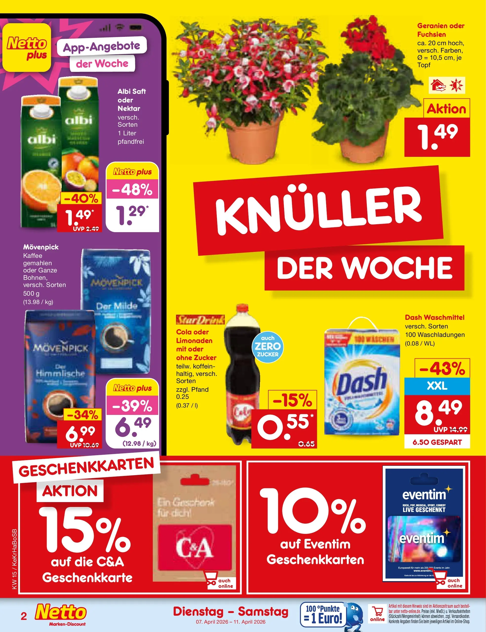 Netto Marken-Discount Prospekt Bonn	 (ab 07.04.2026) » Angebote | Seite: 2 | Produkte: Waschmittel, Zucker, Movenpick kaffee, Saft