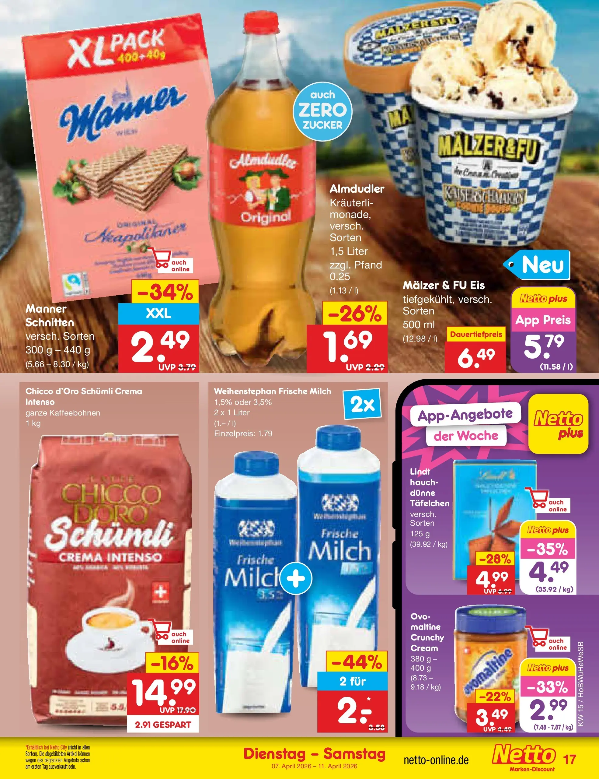 Netto Marken-Discount Prospekt Hamburg	 (ab 07.04.2026) » Angebote | Seite: 19 | Produkte: Ovomaltine, Milch, Zucker, Eis