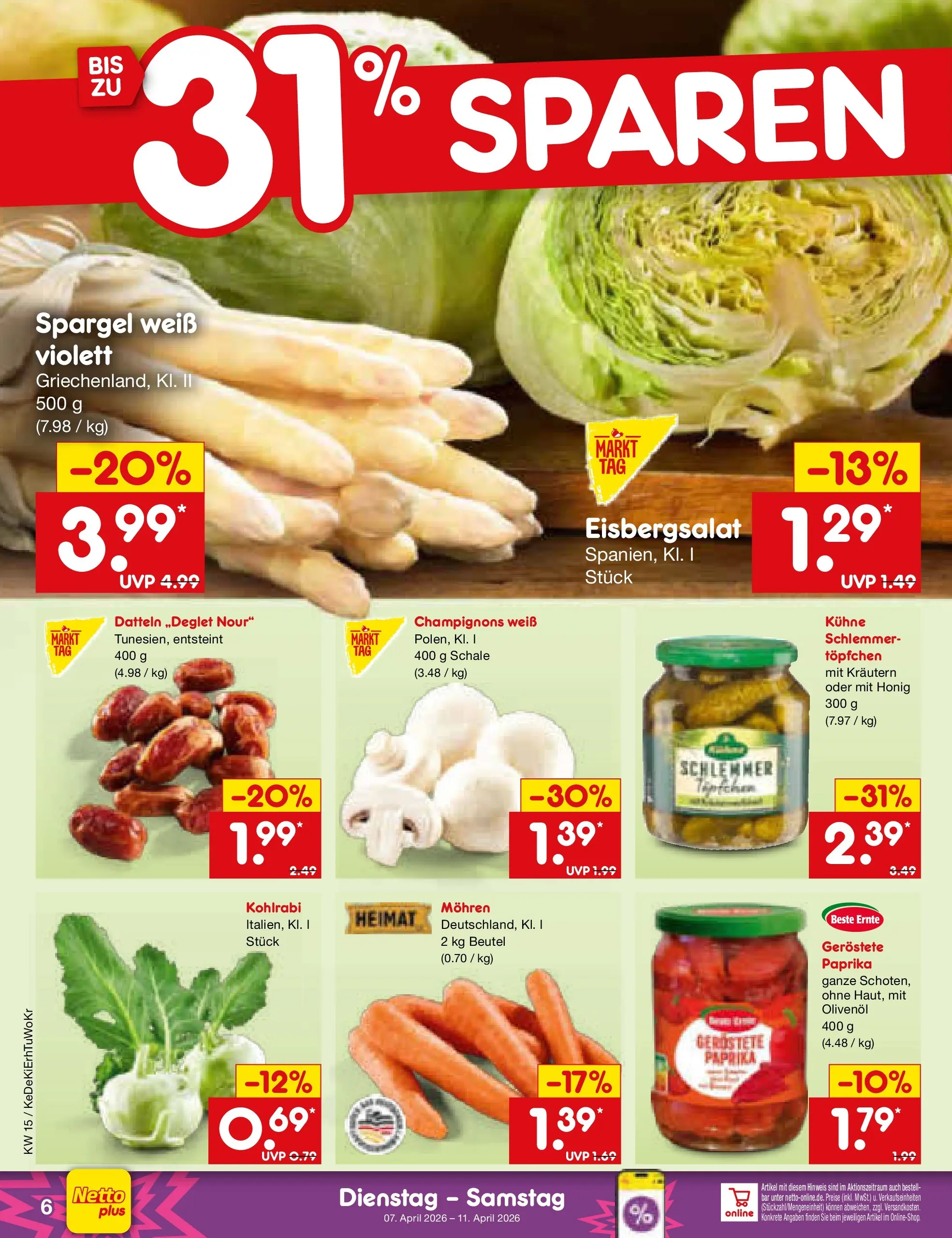 Netto Marken-Discount Prospekt Bad Friedrichshall	 (ab 07.04.2026) » Angebote | Seite: 8 | Produkte: Eisbergsalat, Spargel, Mohren, Paprika