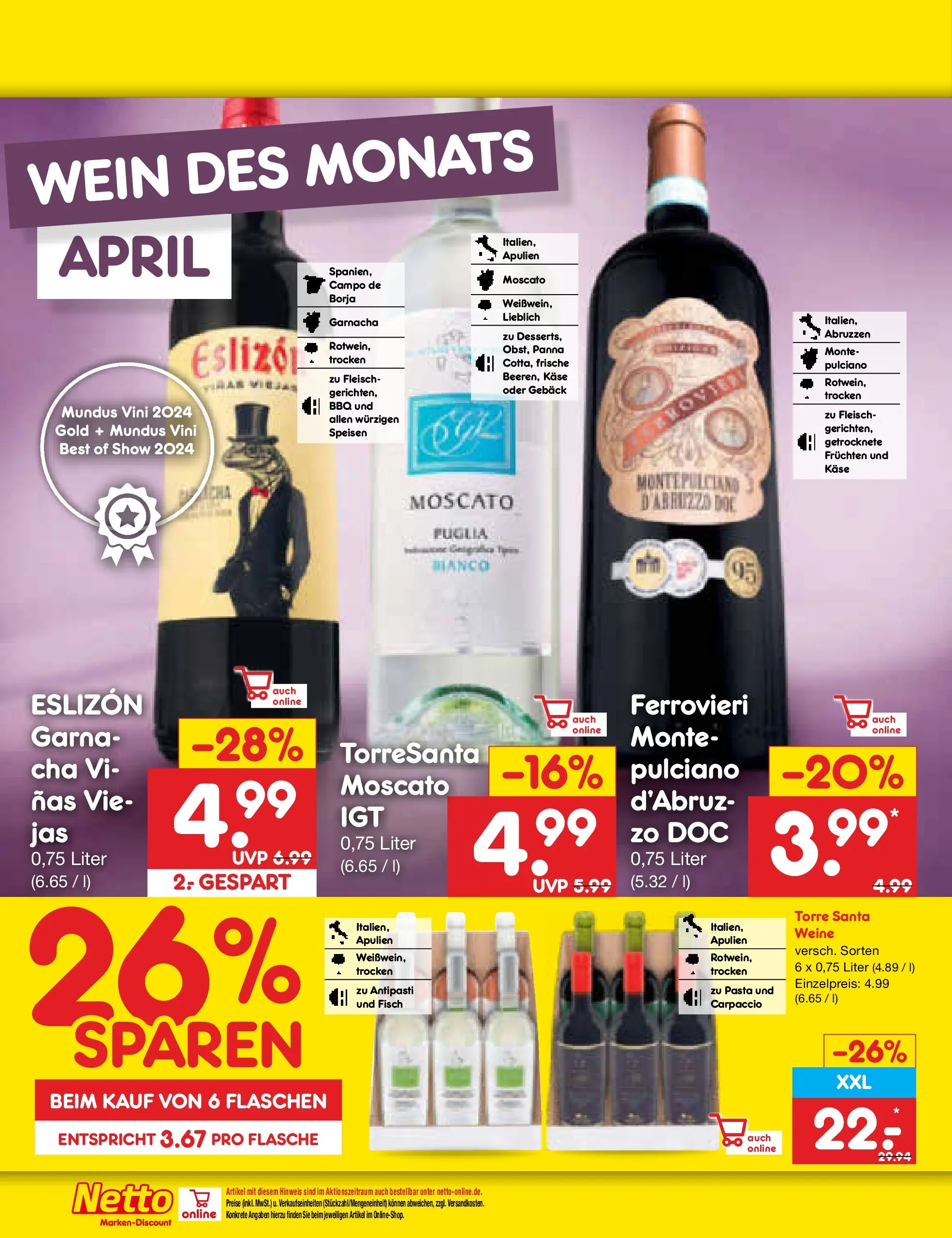 Netto Marken-Discount Prospekt Hamburg	 (ab 07.04.2026) » Angebote | Seite: 22 | Produkte: Fisch, Pasta, Wein, Fleisch