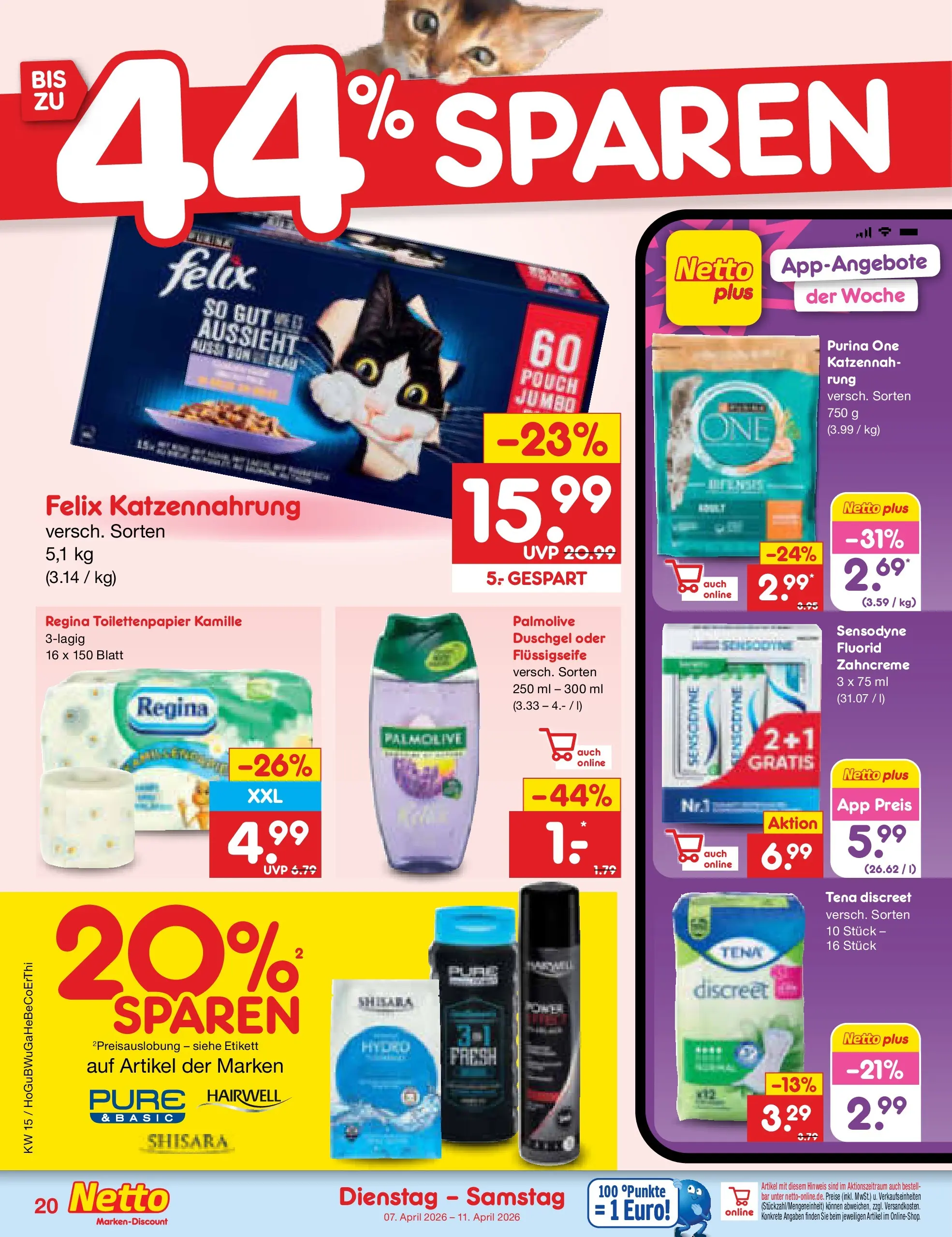 Netto Marken-Discount Prospekt Hamburg	 (ab 07.04.2026) » Angebote | Seite: 28 | Produkte: Purina one, Duschgel, Toilettenpapier