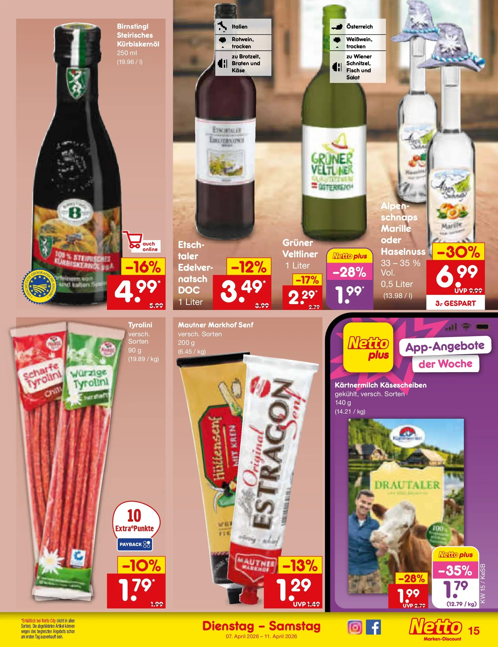 Netto Marken-Discount Prospekt Bonn	 (ab 07.04.2026) » Angebote | Seite: 17 | Produkte: Kürbiskernöl, Schnaps, Fisch, Salat