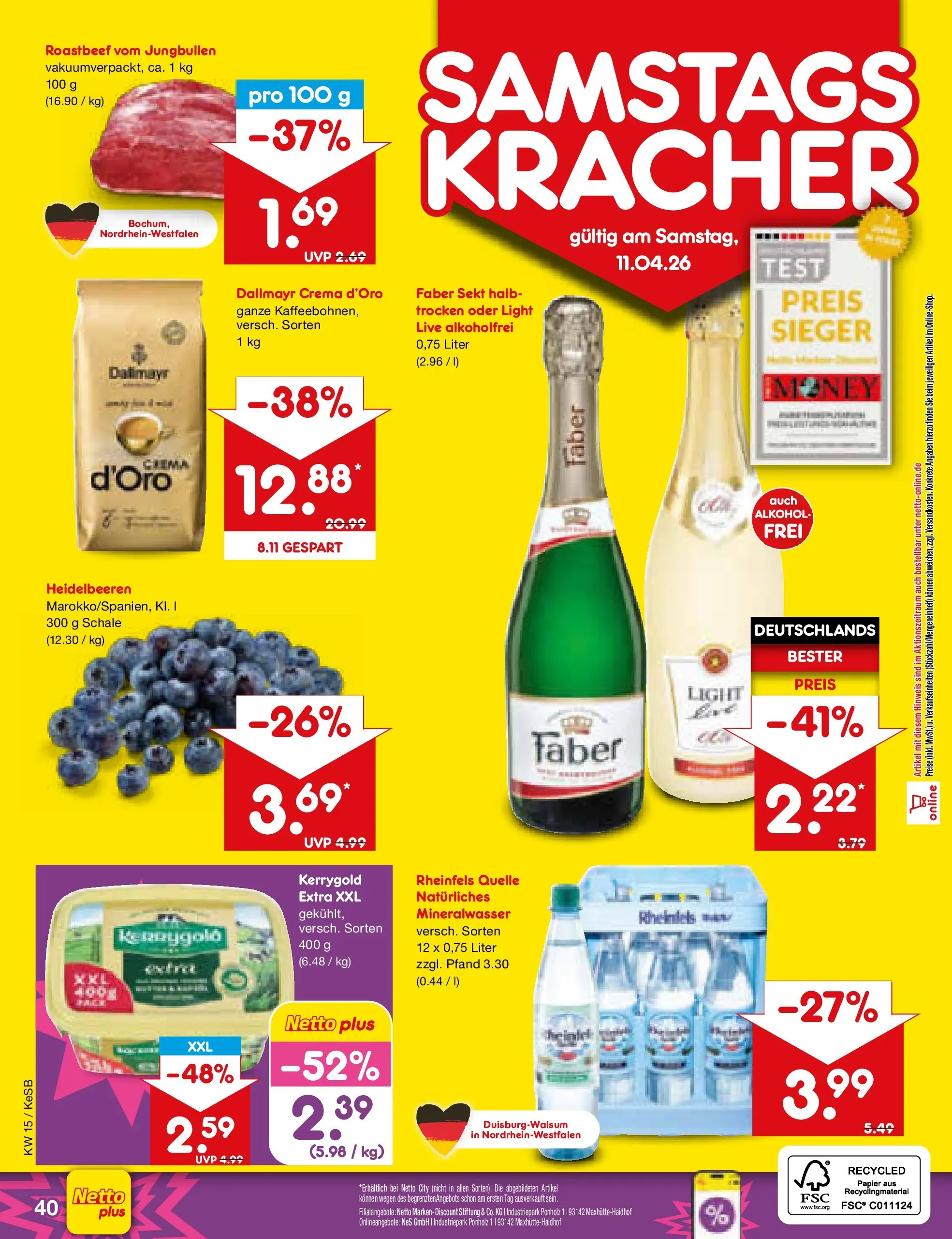 Netto Marken-Discount Prospekt Bonn	 (ab 07.04.2026) » Angebote | Seite: 58 | Produkte: Sekt, Mineralwasser, Roastbeef, Heidelbeeren