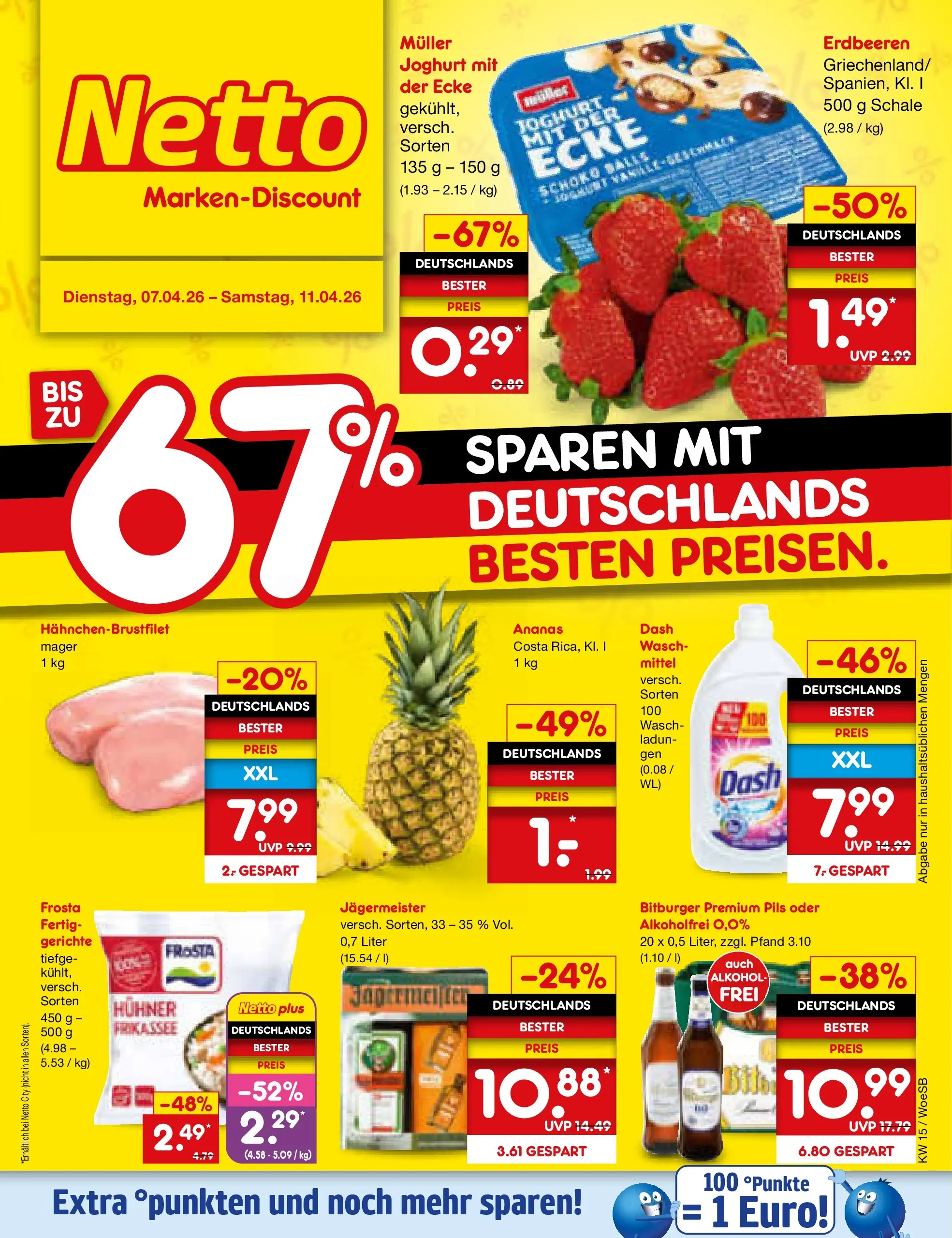 Netto Marken-Discount Prospekt Gemmingen	 (ab 07.04.2026) » Angebote | Seite: 1 | Produkte: Pils, Frosta, Jägermeister, Erdbeeren