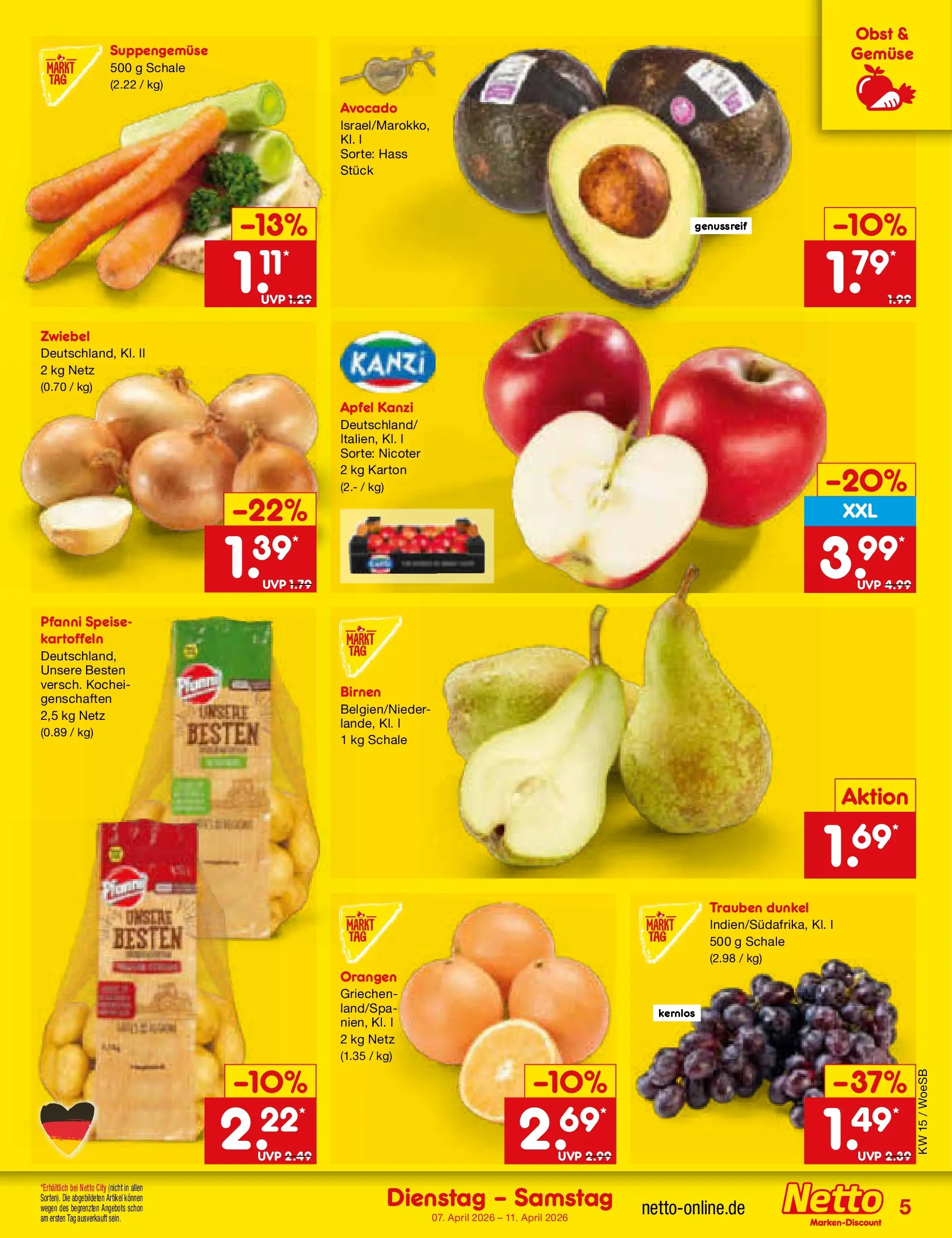 Netto Marken-Discount Prospekt Gemmingen	 (ab 07.04.2026) » Angebote | Seite: 7 | Produkte: Trauben, Äpfel, Avocado, Kartoffeln