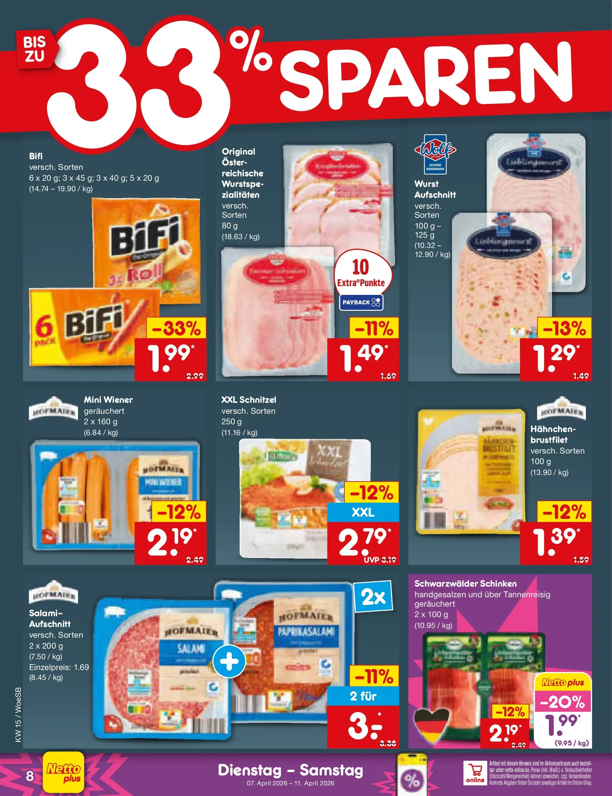 Netto Marken-Discount Prospekt Gemmingen	 (ab 07.04.2026) » Angebote | Seite: 10 | Produkte: Hahnchen, Wurst, Salami, Schinken