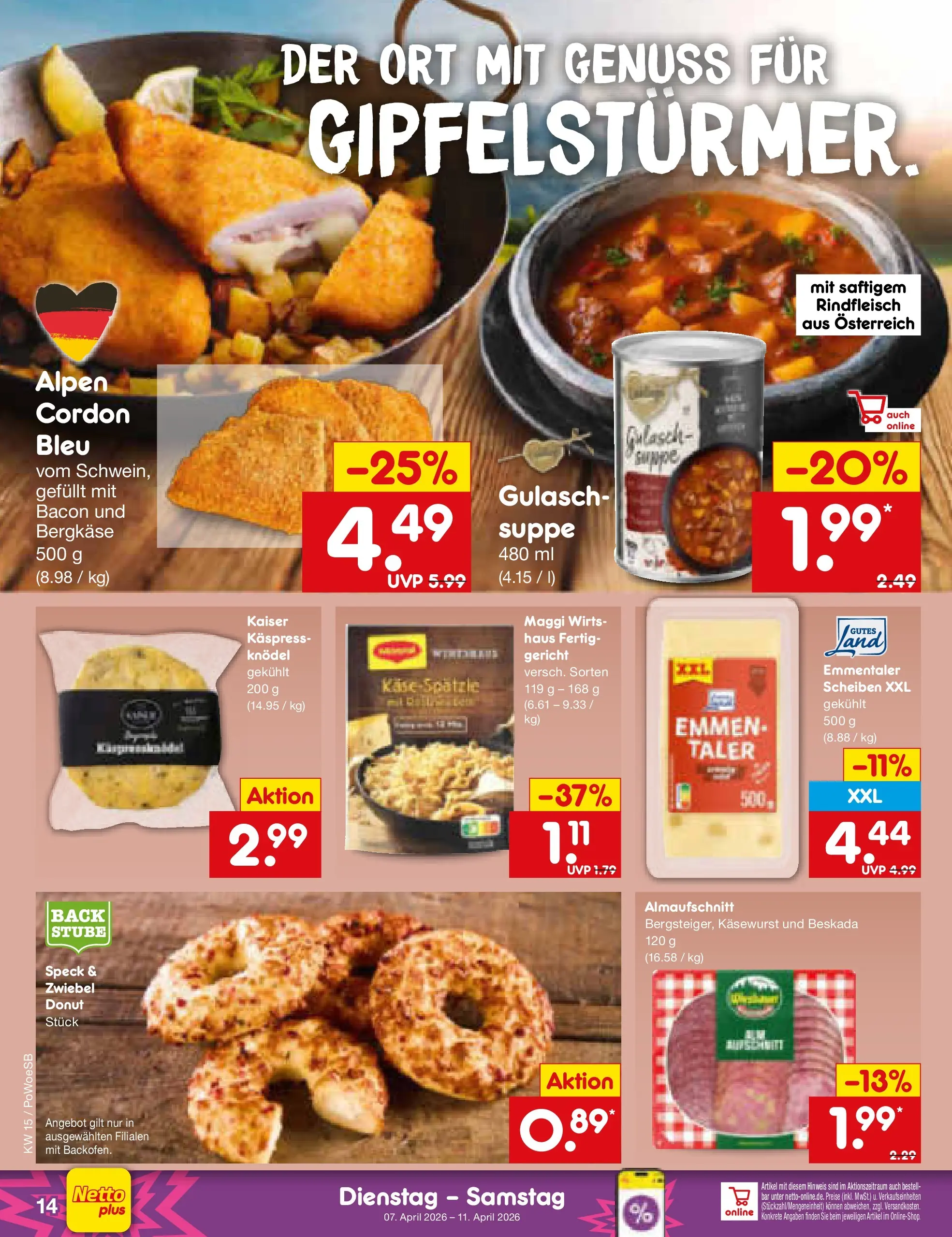 Netto Marken-Discount Prospekt Gemmingen	 (ab 07.04.2026) » Angebote | Seite: 16 | Produkte: Maggi, Käse, Gulasch, Rindfleisch