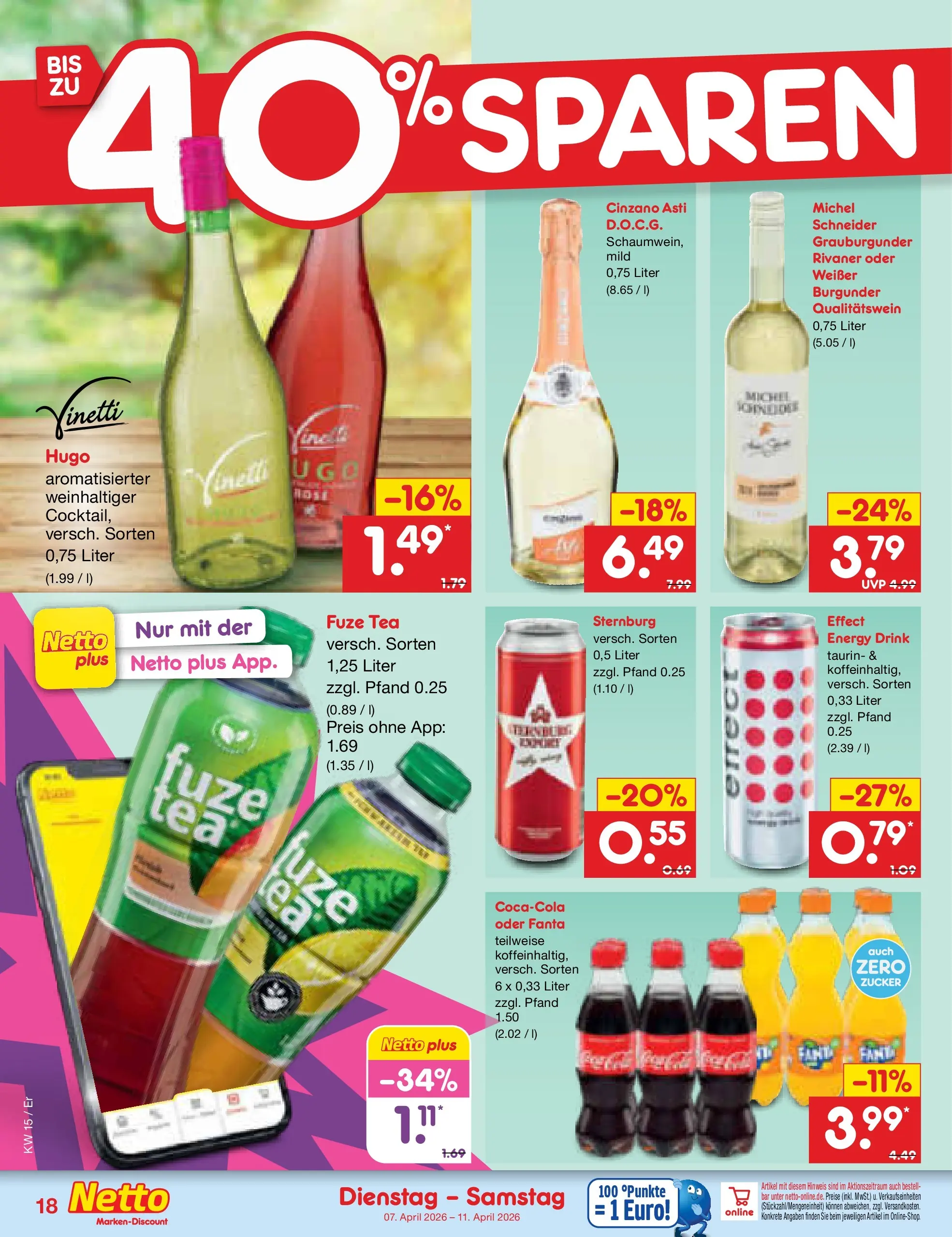 Netto Marken-Discount Prospekt Jena-Lobeda	 (ab 07.04.2026) » Angebote | Seite: 20 | Produkte: Fuze tea, Energy, Zucker, Hugo