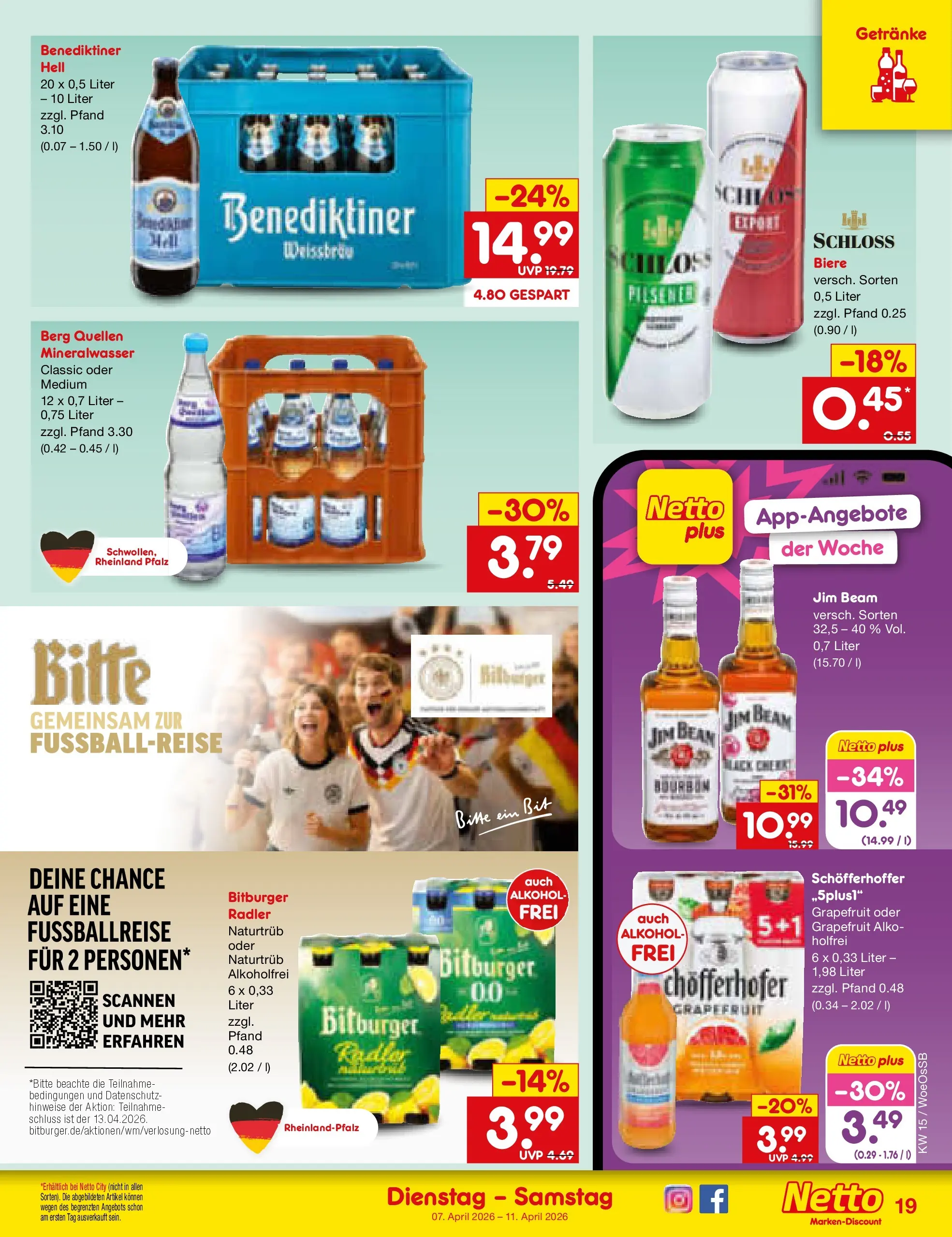 Netto Marken-Discount Prospekt Gemmingen	 (ab 07.04.2026) » Angebote | Seite: 21 | Produkte: Bitburger, Jim beam, Benediktiner hell, Grapefruit
