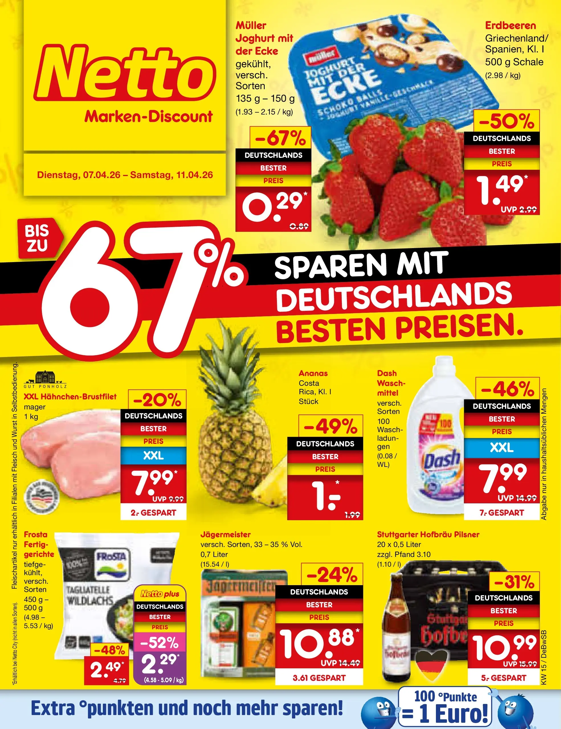 Netto Marken-Discount Prospekt Waiblingen-Bittenfeld	 (ab 07.04.2026) » Angebote | Seite: 1 | Produkte: Joghurt, Jägermeister, Erdbeeren, Fleisch