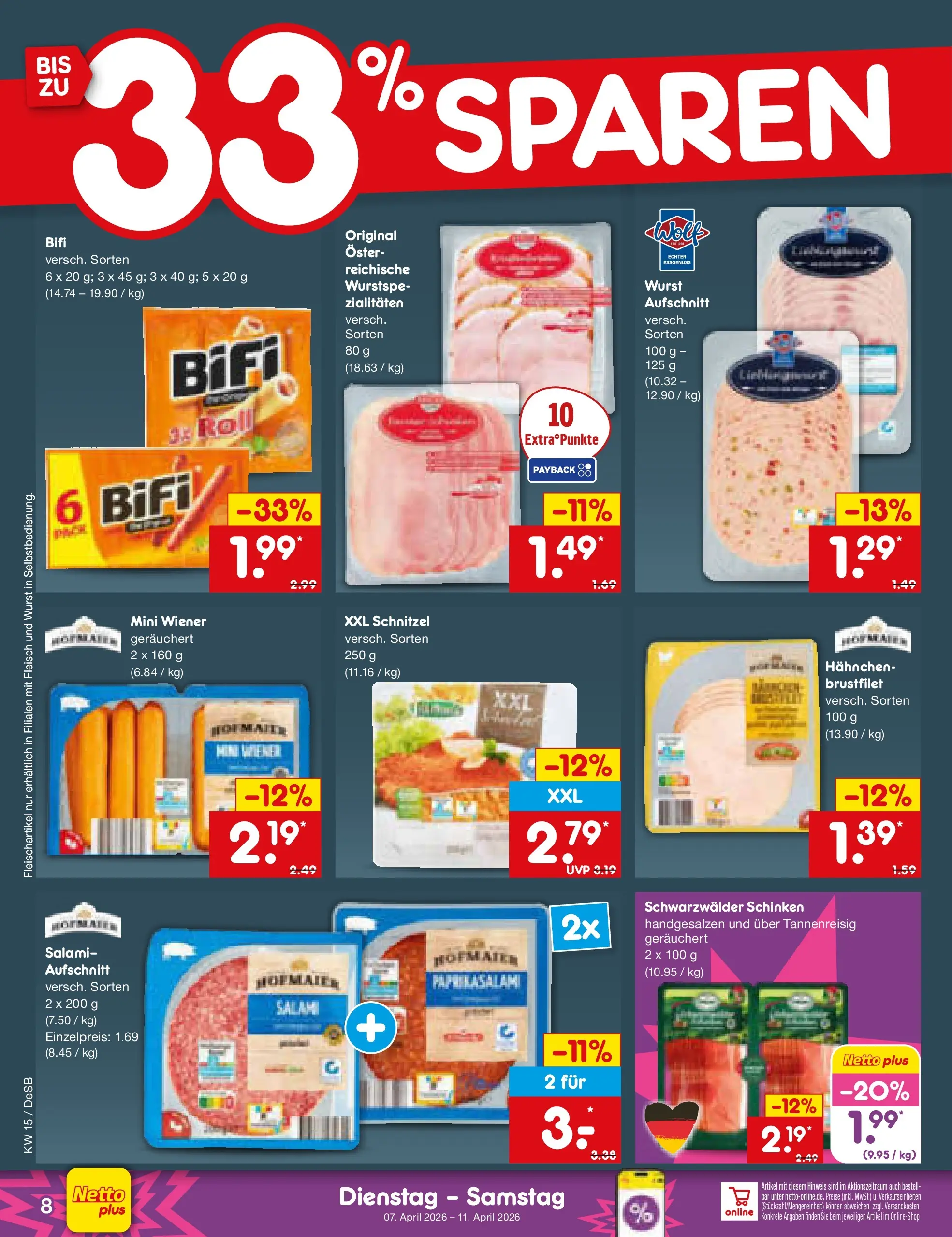 Netto Marken-Discount Prospekt Thierhaupten	 (ab 07.04.2026) » Angebote | Seite: 10 | Produkte: Bifi, Schnitzel, Schinken, Fleisch