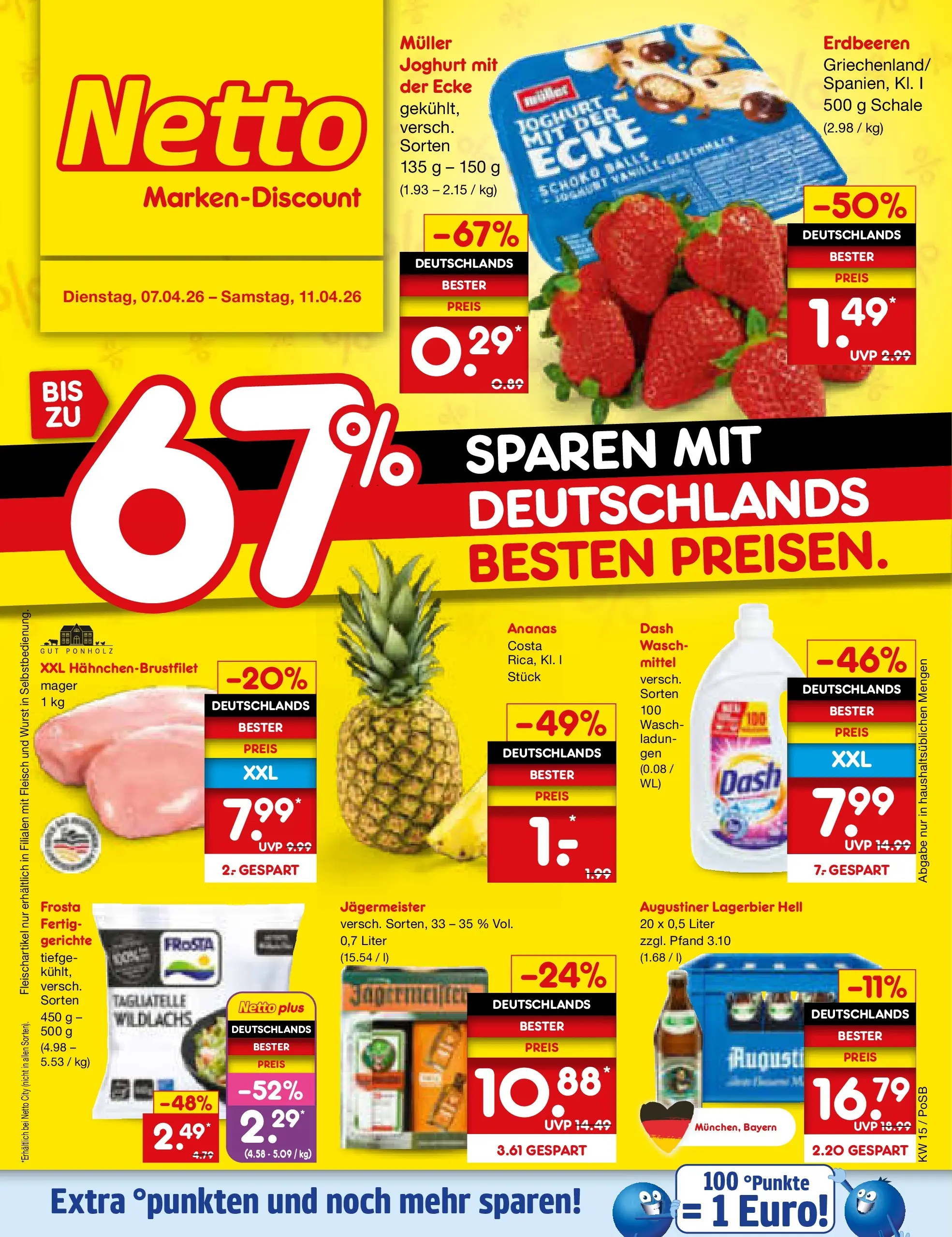 Netto Marken-Discount Prospekt Regensburg	 (ab 07.04.2026) » Angebote | Seite: 1 | Produkte: Joghurt, Frosta, Erdbeeren, Fleisch