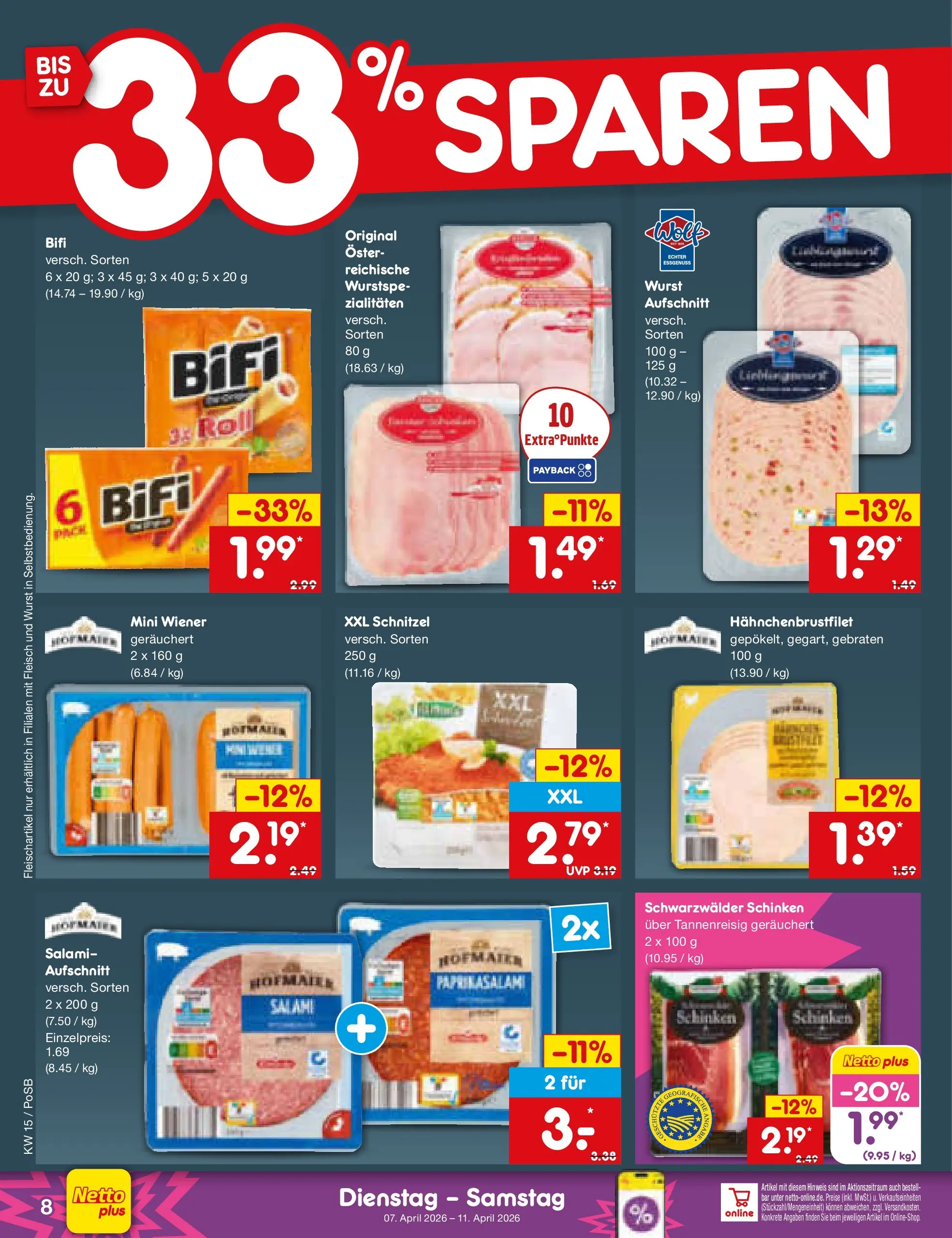 Netto Marken-Discount Prospekt Regensburg	 (ab 07.04.2026) » Angebote | Seite: 10 | Produkte: Schnitzel, Salami, Schinken, Fleisch
