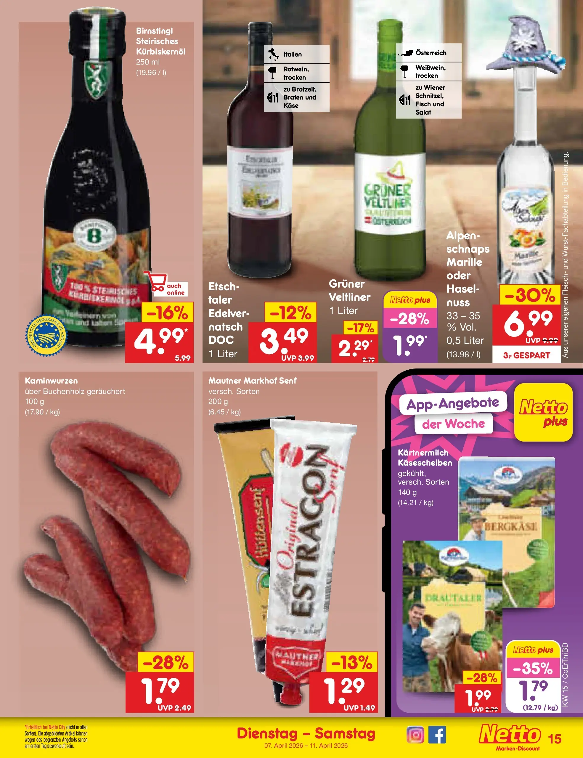 Netto Marken-Discount Prospekt Jena-Lobeda	 (ab 07.04.2026) » Angebote | Seite: 17 | Produkte: Kürbiskernöl, Schnaps, Fisch, Fleisch