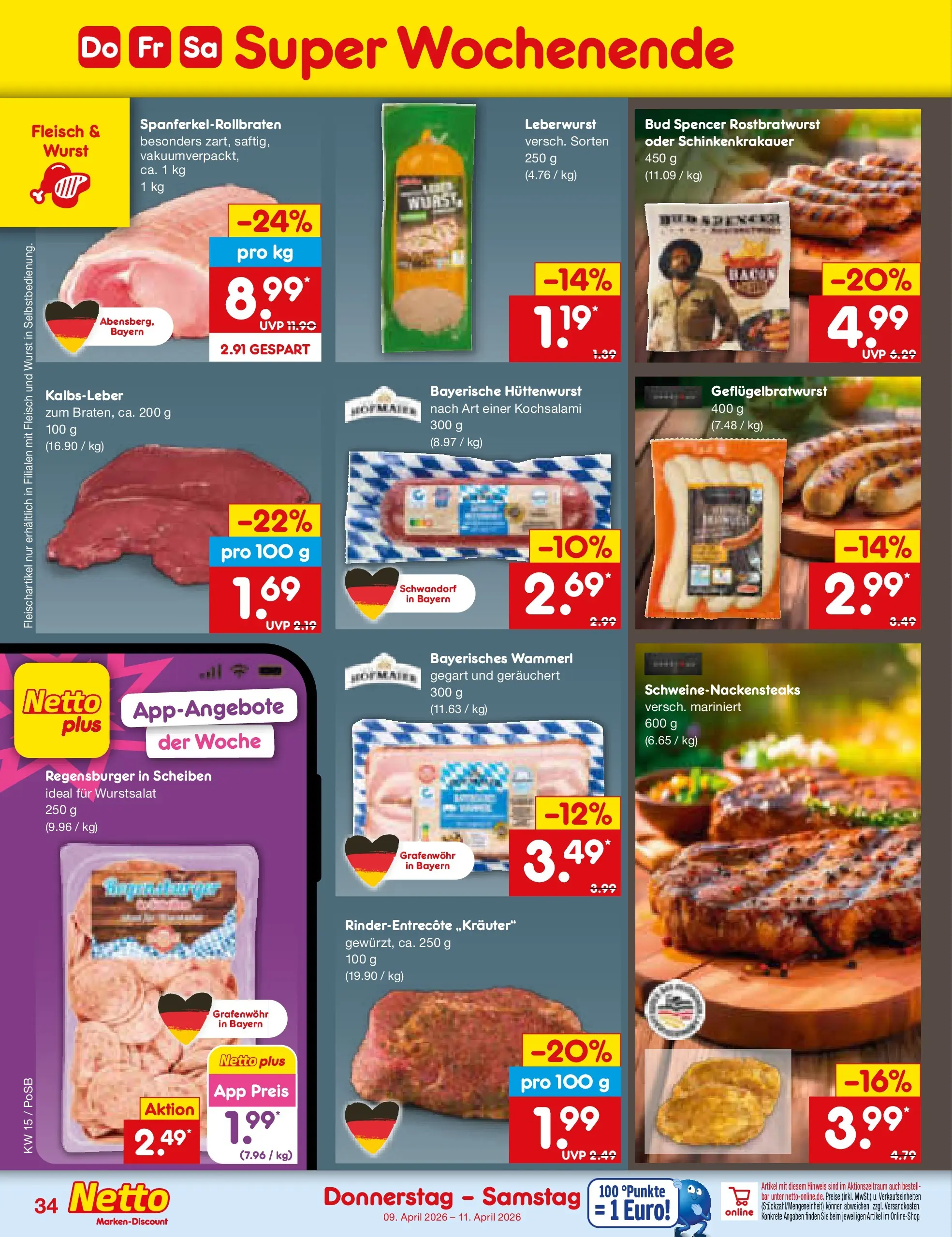 Netto Marken-Discount Prospekt Regensburg	 (ab 07.04.2026) » Angebote | Seite: 44 | Produkte: Kalbsleber, Wurst, Fleisch