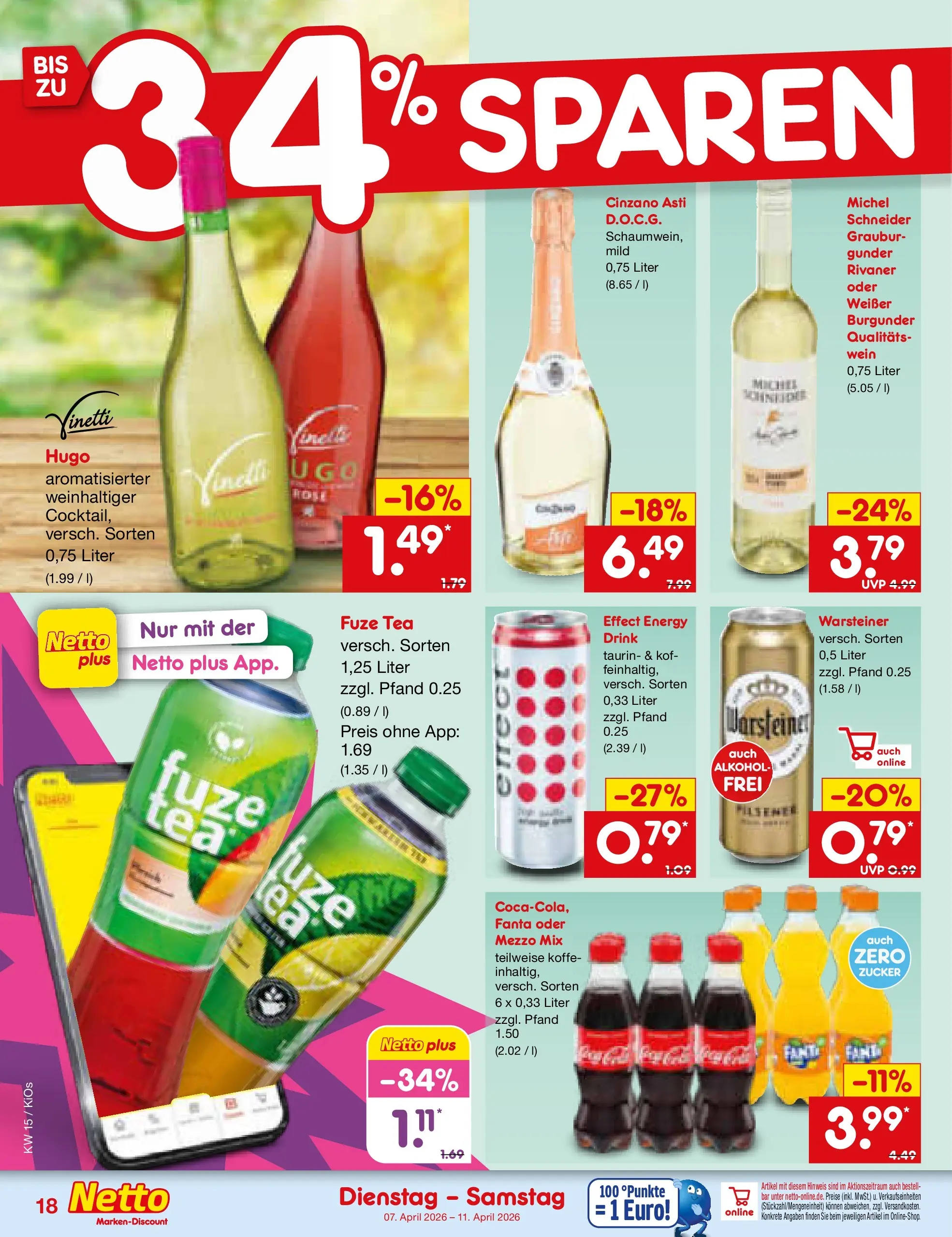 Netto Marken-Discount Prospekt Mistelbach	 (ab 07.04.2026) » Angebote | Seite: 20 | Produkte: Fuze tea, Fanta, Warsteiner, Hugo