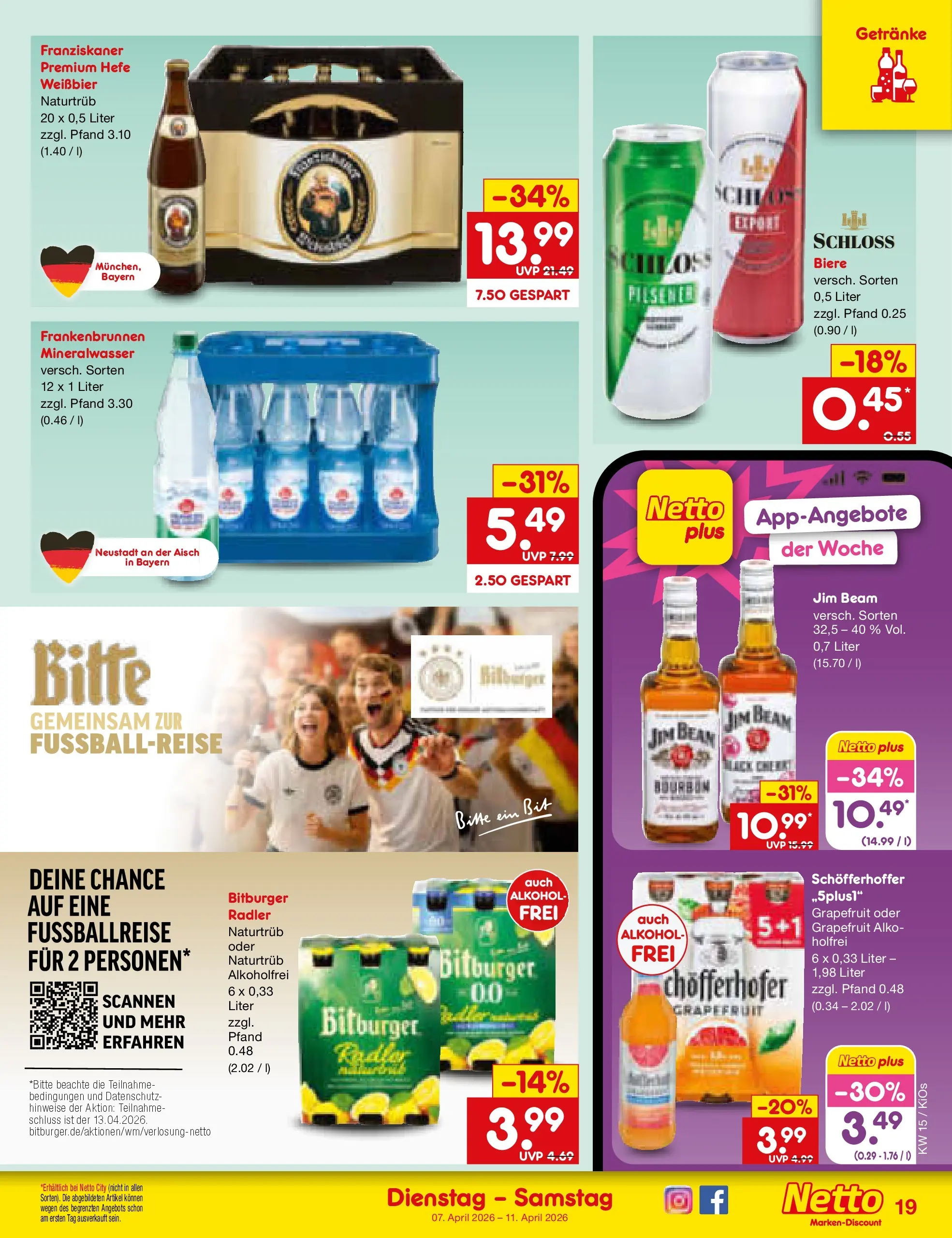 Netto Marken-Discount Prospekt Mistelbach	 (ab 07.04.2026) » Angebote | Seite: 21 | Produkte: Bitburger, Franziskaner, Weißbier, Radler