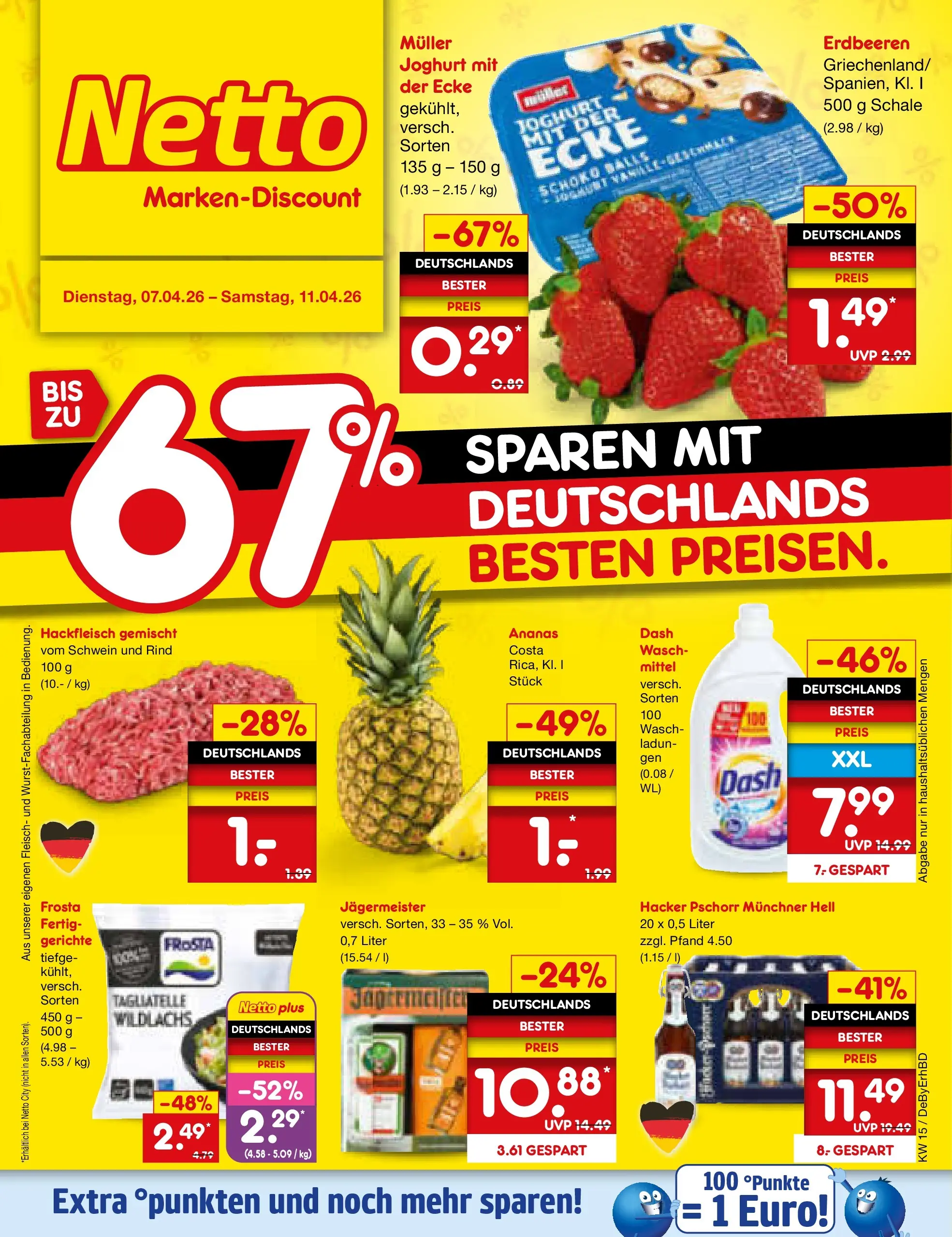 Netto Marken-Discount Prospekt Buttenwiesen	 (ab 07.04.2026) » Angebote | Seite: 1 | Produkte: Ananas, Frosta, Erdbeeren, Hackfleisch