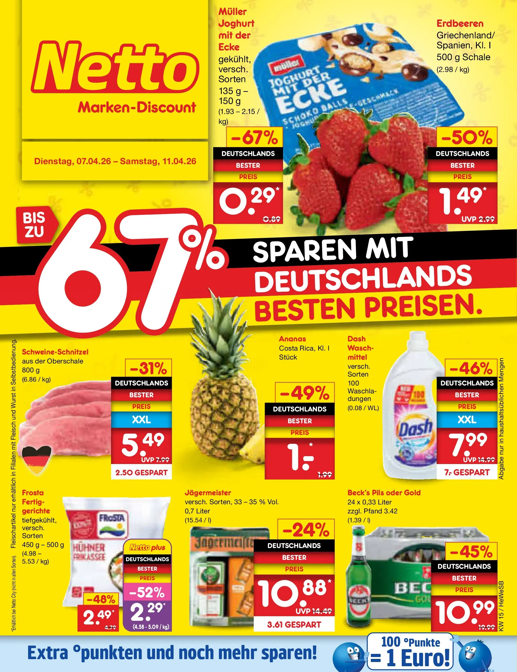 Netto Marken-Discount Prospekt Hamburg	 (ab 07.04.2026) » Angebote | Seite: 1 | Produkte: Joghurt, Pils, Ananas, Wurst