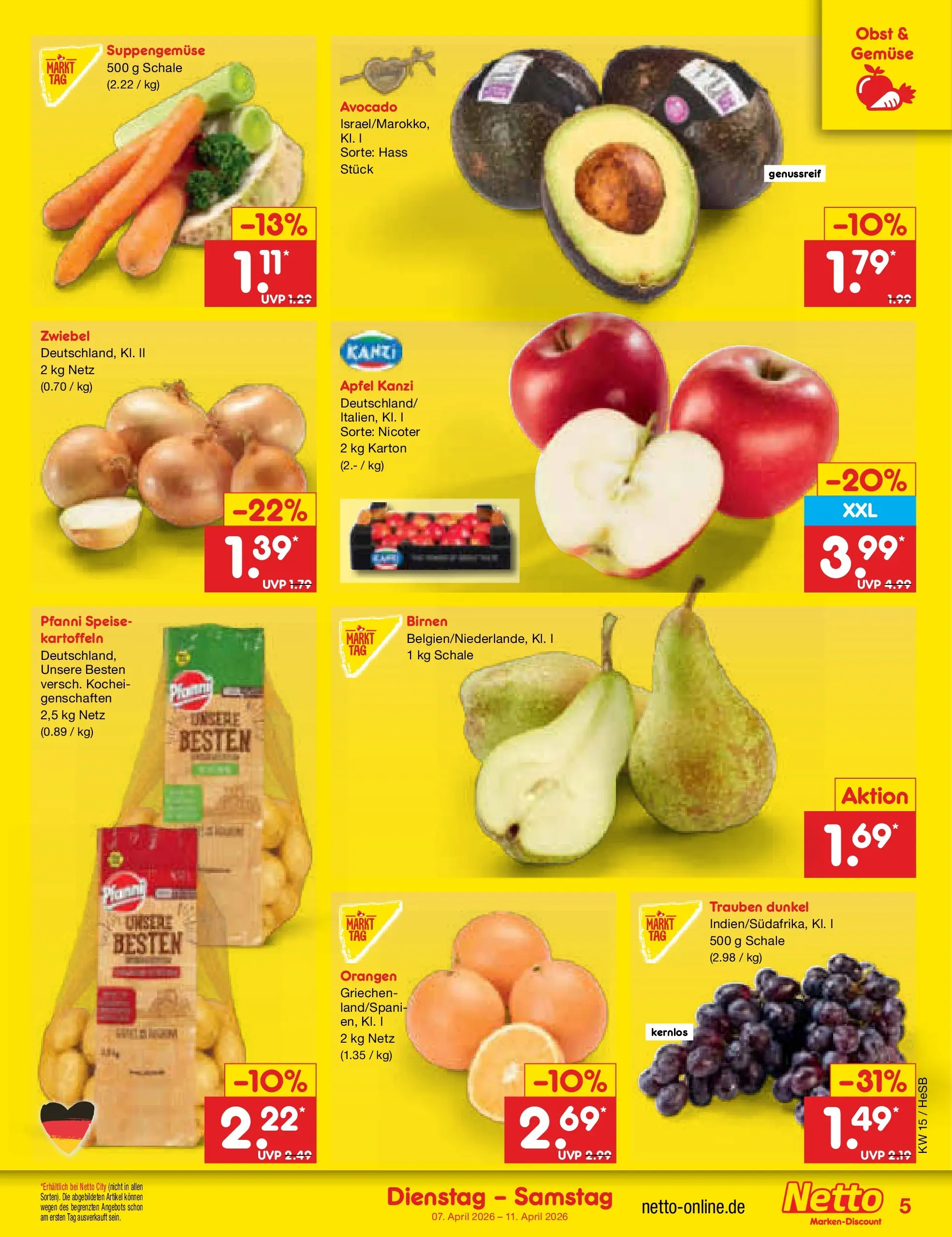 Netto Marken-Discount Prospekt Hamburg	 (ab 07.04.2026) » Angebote | Seite: 7 | Produkte: Trauben, Äpfel, Gemüse, Obst