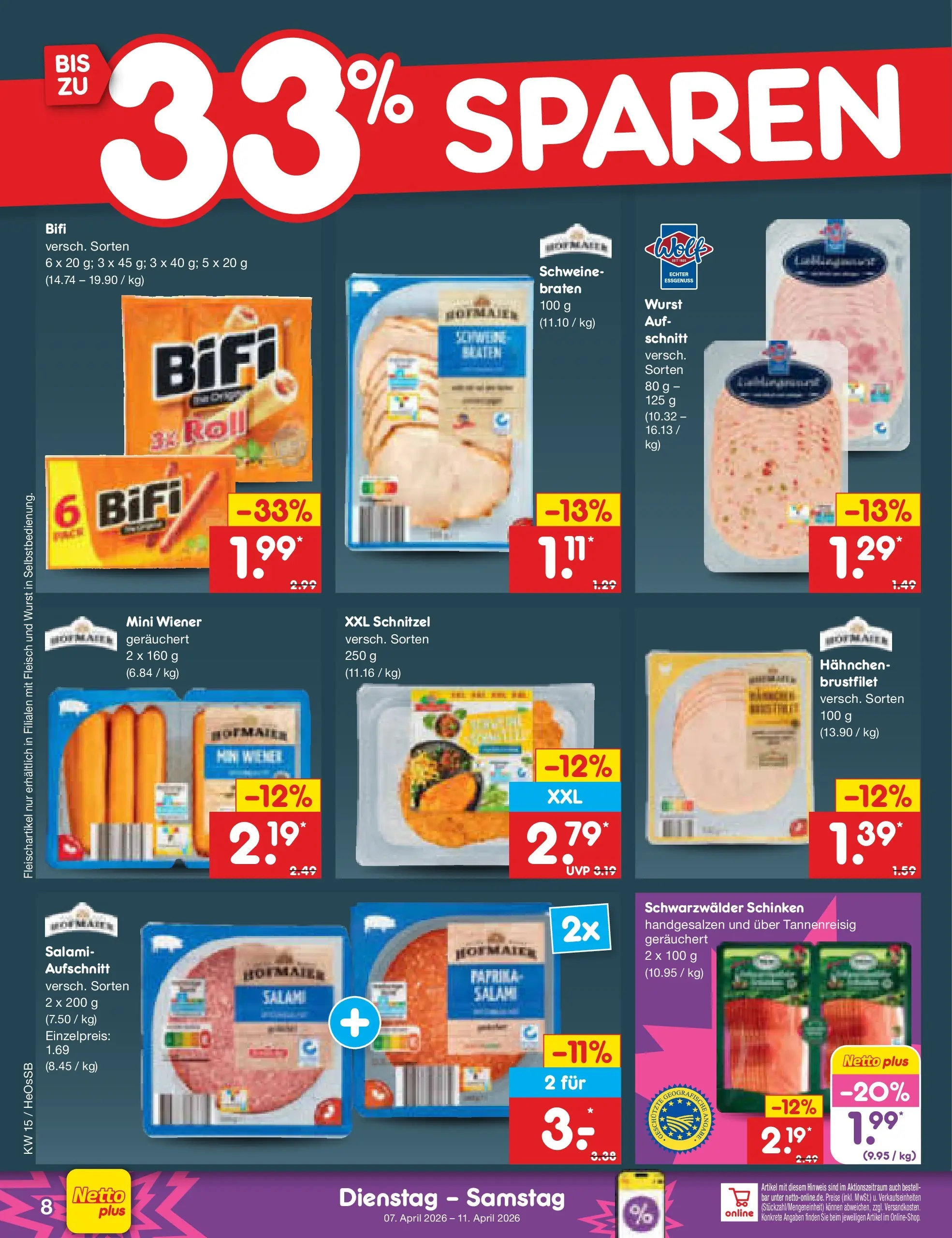 Netto Marken-Discount Prospekt Kröpelin	 (ab 07.04.2026) » Angebote | Seite: 10 | Produkte: Hahnchen, Bifi, Schnitzel, Fleisch