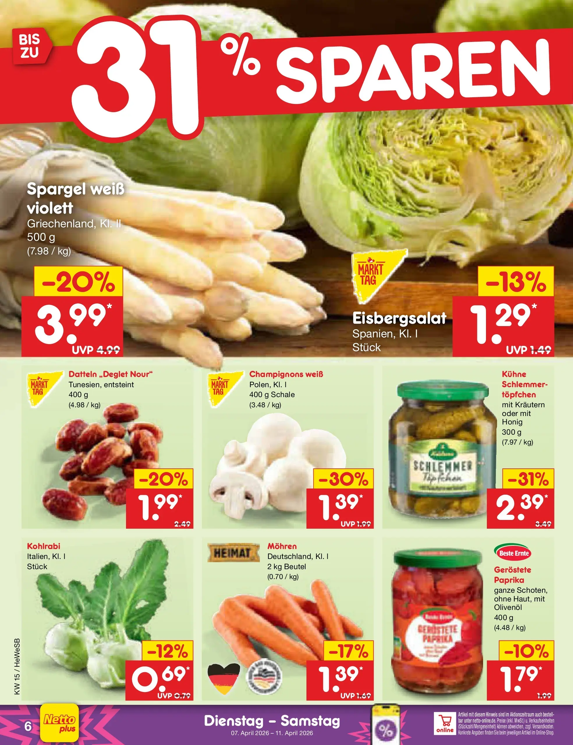 Netto Marken-Discount Prospekt Hamburg	 (ab 07.04.2026) » Angebote | Seite: 8 | Produkte: Olivenol, Kohlrabi, Champignons, Paprika