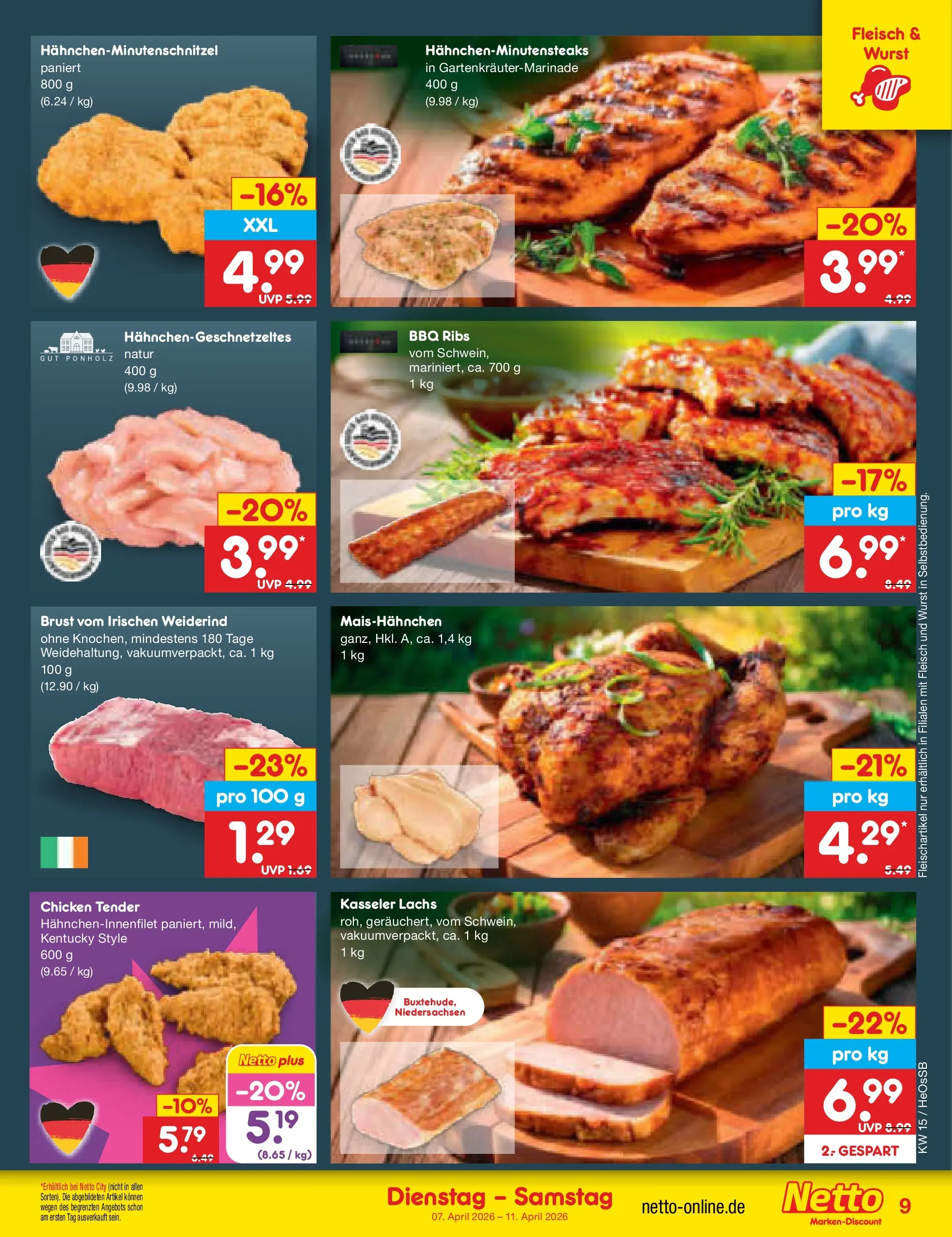 Netto Marken-Discount Prospekt Kröpelin	 (ab 07.04.2026) » Angebote | Seite: 11 | Produkte: Lachs, Wurst, Fleisch