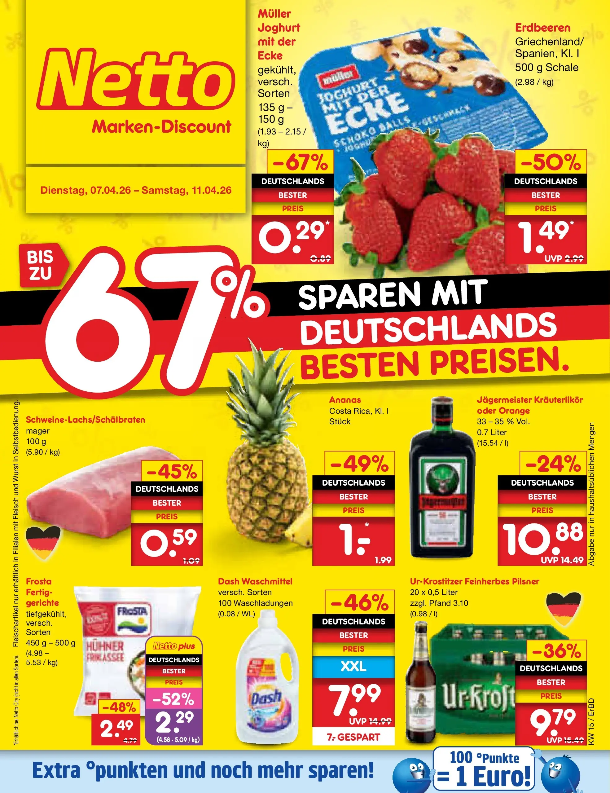Netto Marken-Discount Prospekt Jena-Lobeda	 (ab 07.04.2026) » Angebote | Seite: 1 | Produkte: Ananas, Jägermeister, Erdbeeren, Fleisch