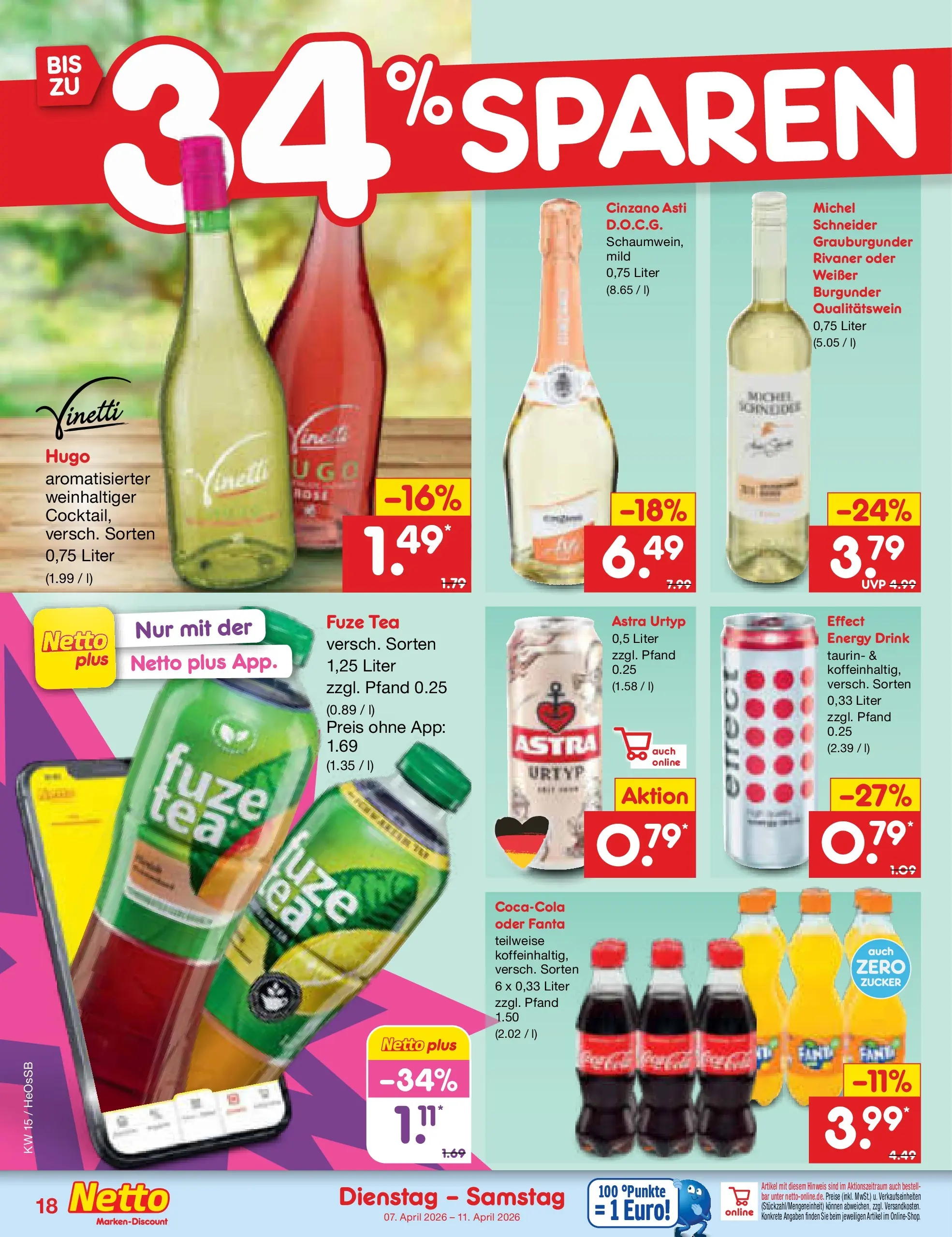 Netto Marken-Discount Prospekt Kröpelin	 (ab 07.04.2026) » Angebote | Seite: 20 | Produkte: Fuze tea, Energy, Astra, Hugo