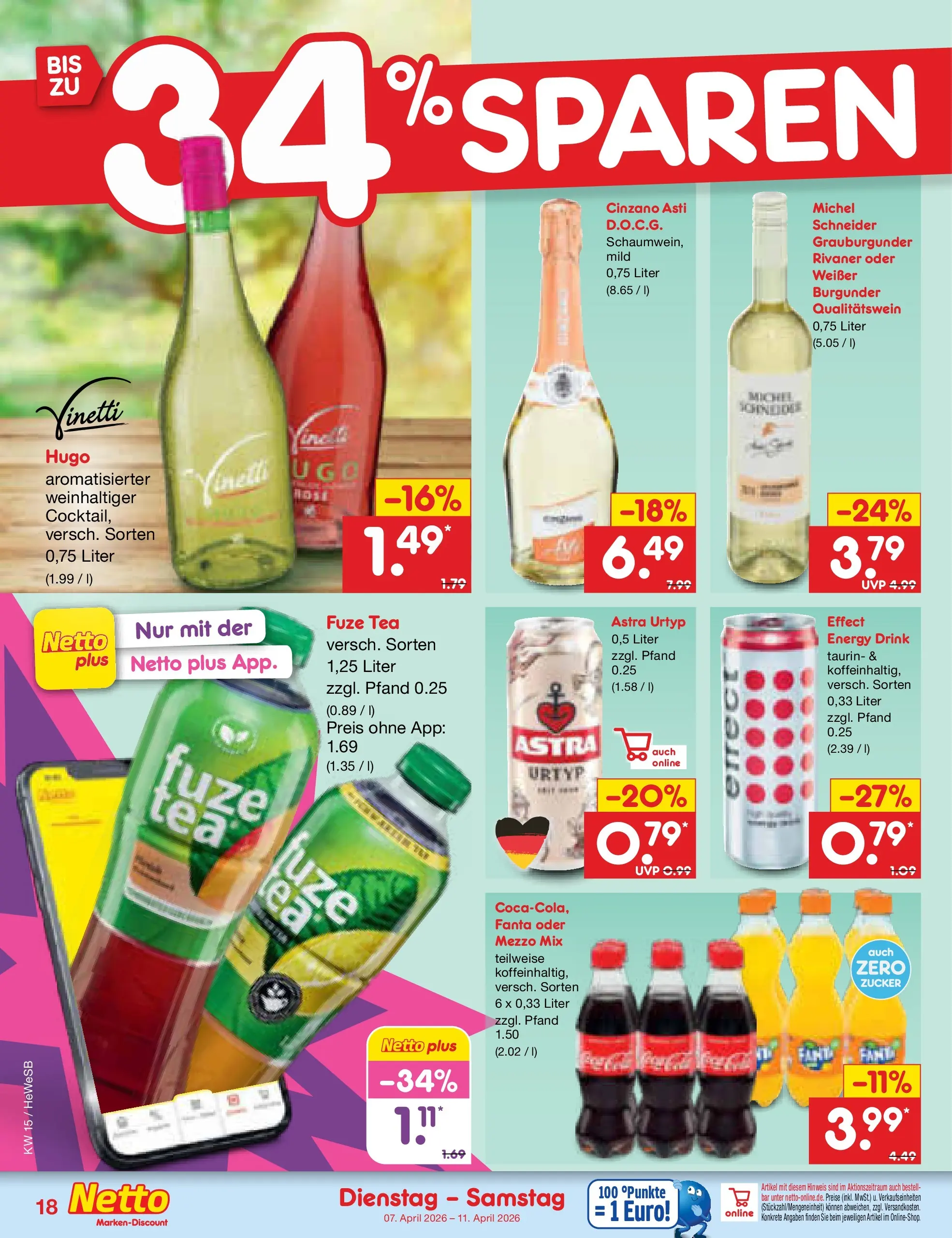 Netto Marken-Discount Prospekt Hamburg	 (ab 07.04.2026) » Angebote | Seite: 20 | Produkte: Fuze tea, Fanta, Zucker, Hugo
