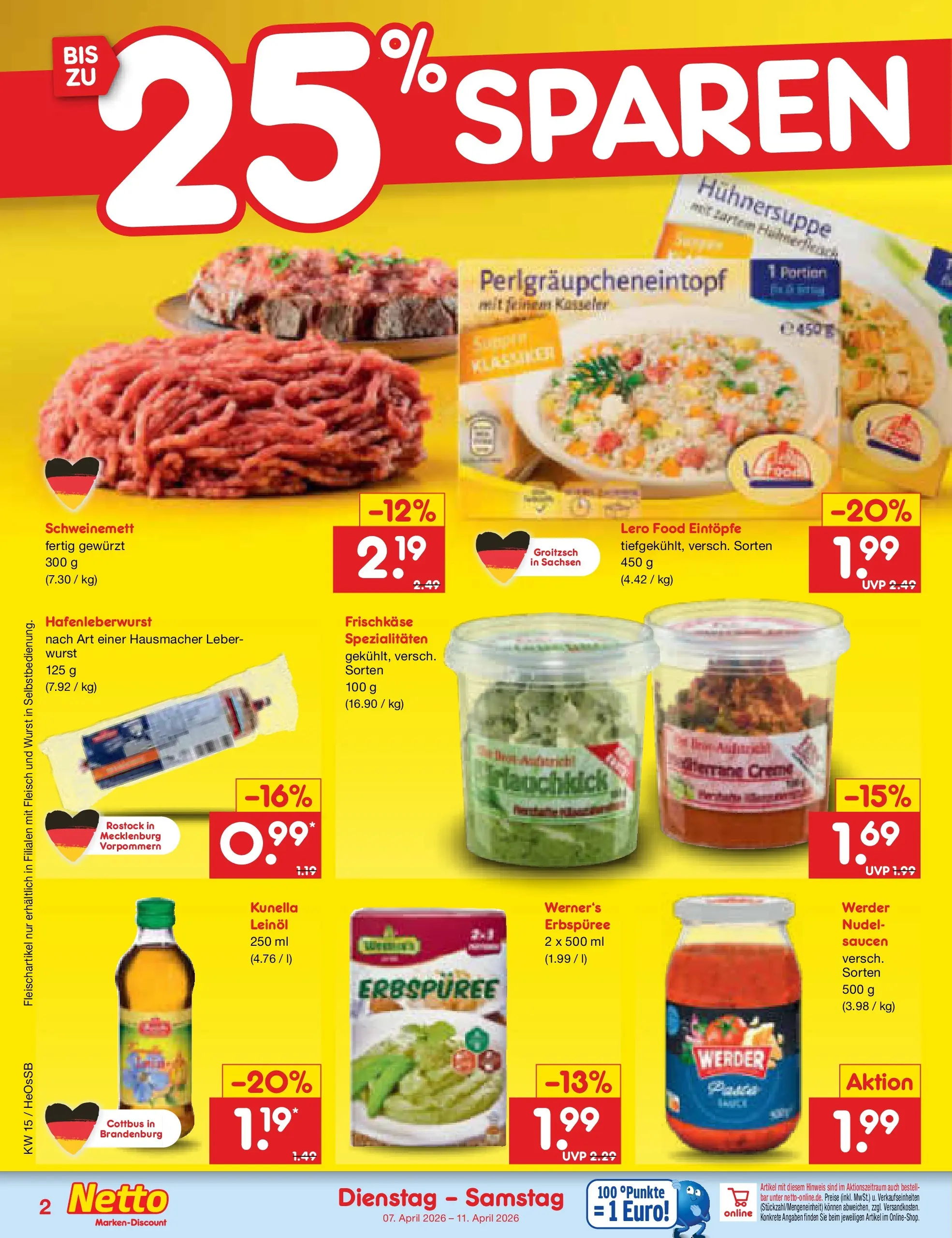 Netto Marken-Discount Prospekt Kröpelin	 (ab 07.04.2026) » Angebote | Seite: 26 | Produkte: Leinöl, Wurst, Fleisch, Frischkase