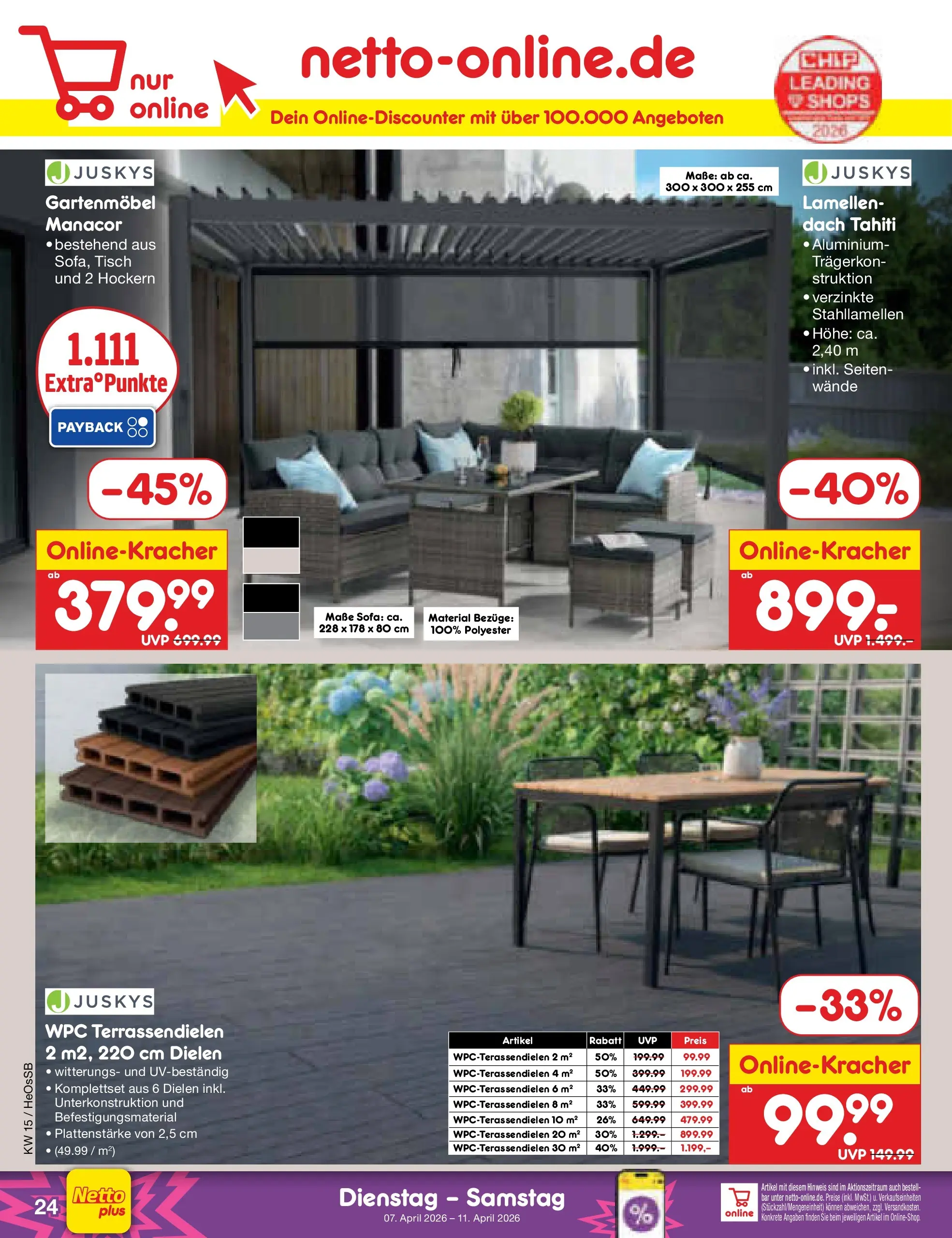 Netto Marken-Discount Prospekt Kröpelin	 (ab 07.04.2026) » Angebote | Seite: 32 | Produkte: Sofa, Tisch, Gartenmöbel