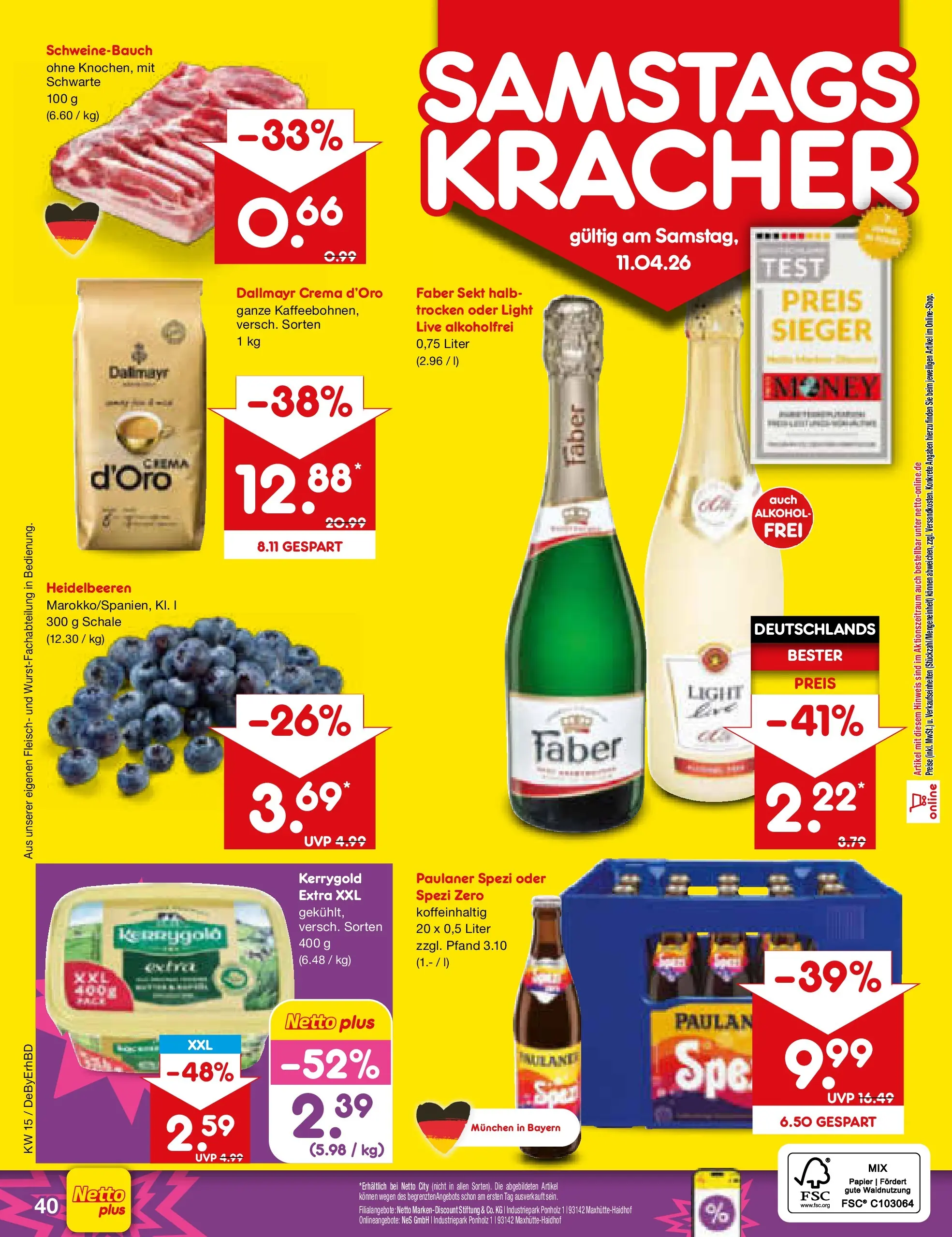 Netto Marken-Discount Prospekt Buttenwiesen	 (ab 07.04.2026) » Angebote | Seite: 58 | Produkte: Paulaner spezi, Sekt, Schweinebauch, Dallmayr