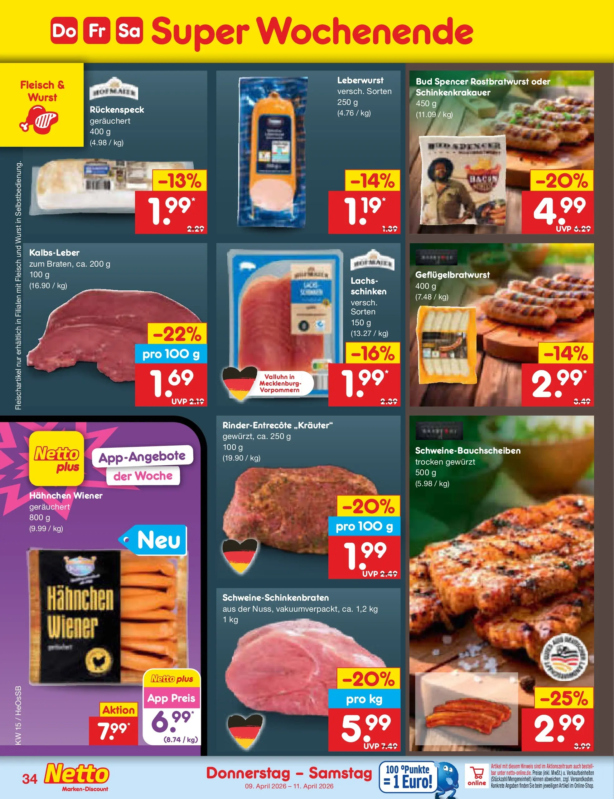 Netto Marken-Discount Prospekt Kröpelin	 (ab 07.04.2026) » Angebote | Seite: 42 | Produkte: Hahnchen, Kalbsleber, Schinken, Fleisch