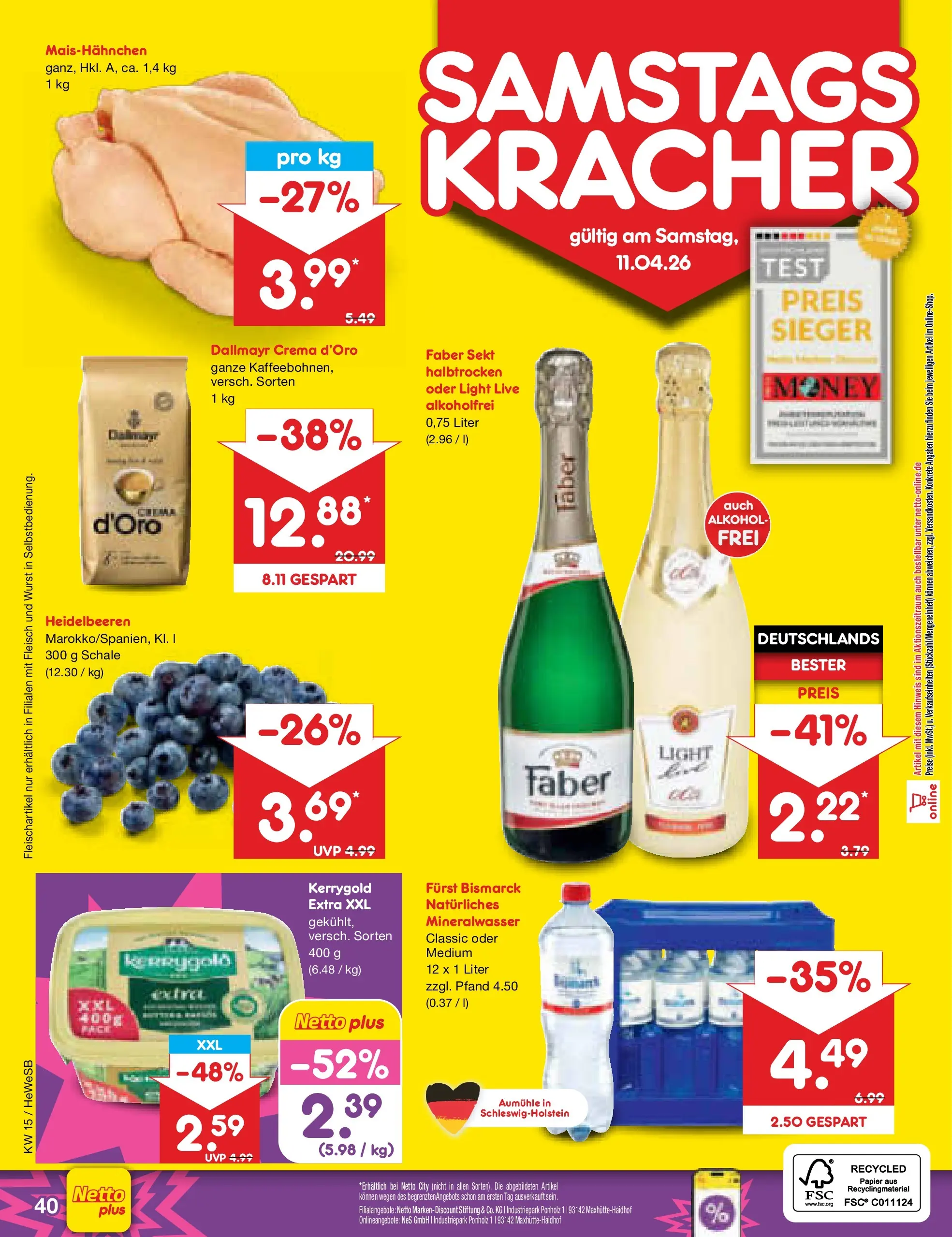 Netto Marken-Discount Prospekt Hamburg	 (ab 07.04.2026) » Angebote | Seite: 52 | Produkte: Mineralwasser, Dallmayr, Wurst, Fleisch