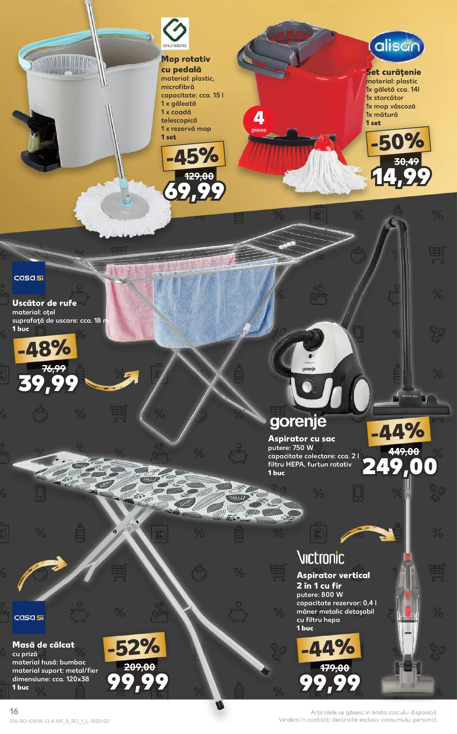 Kaufland Domnesti 31.03.2026 - Revista si Oferta | Pagină: 16 | Produse: Aspirator, Storcător, Priză, Masă de călcat