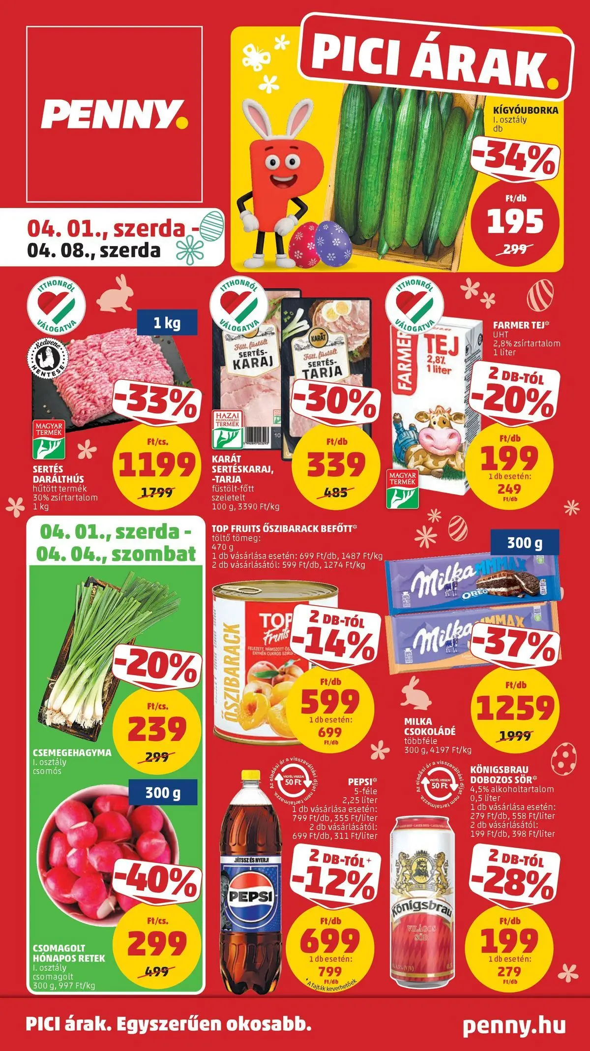PENNY - Penny újság érvényessége 2026.04.08-ig: 2026.03.31.-tól lapozható | Oldal: 1 | Termékek: Őszibarack, Kígyóuborka, Sör, Só